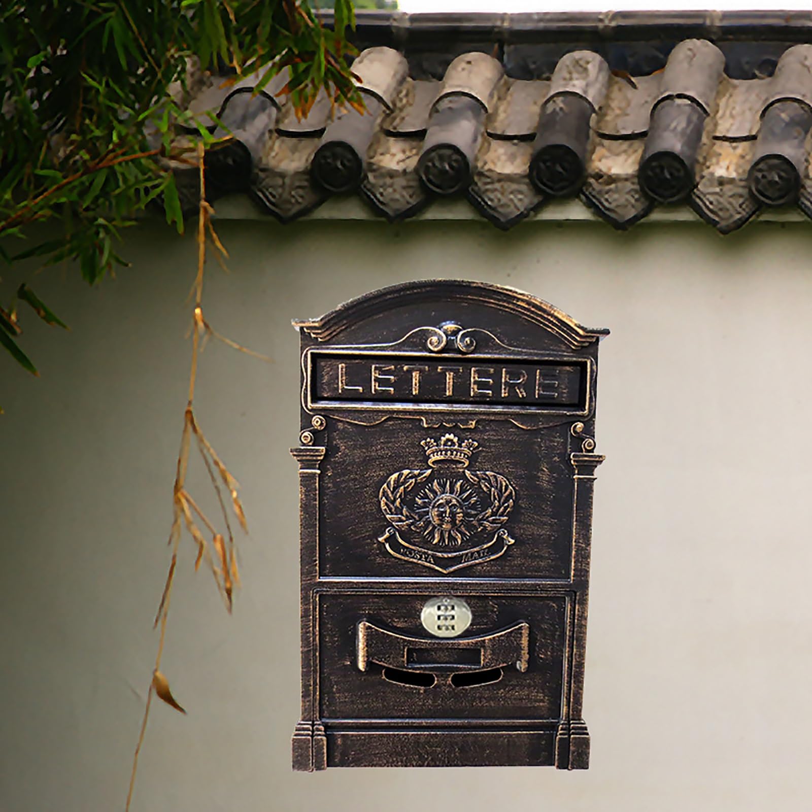 Email address, Creative Aluminum Password Lock Mailbox, Retro European Style, Suitable for A Variety of Scenarios(Brass)