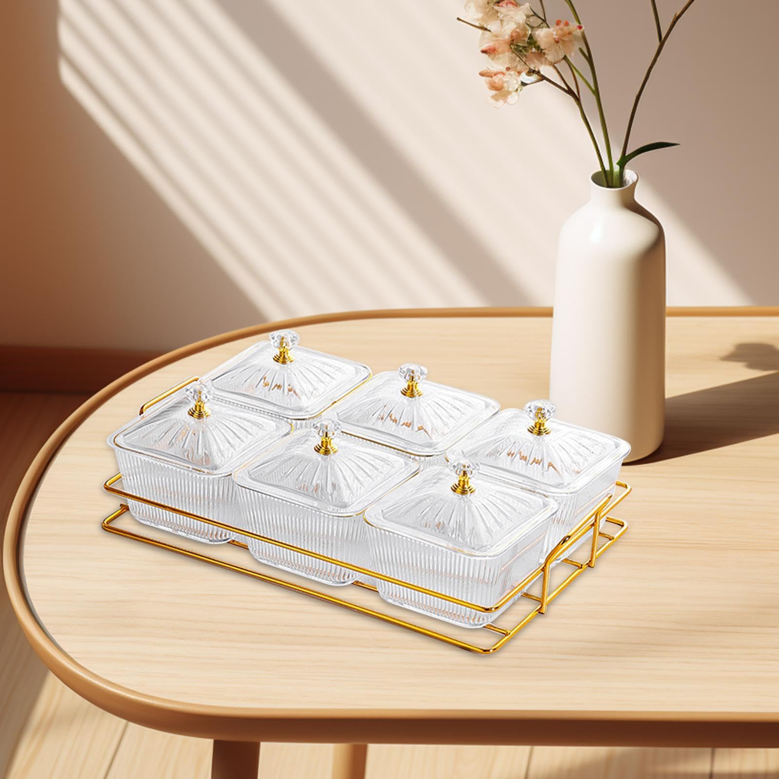 Vassoio da portata per antipasti con supporto, piatto per frutta secca, elegante presentazione di caramelle e snack, vassoio da portata diviso, per frutta secca, 6 snack
