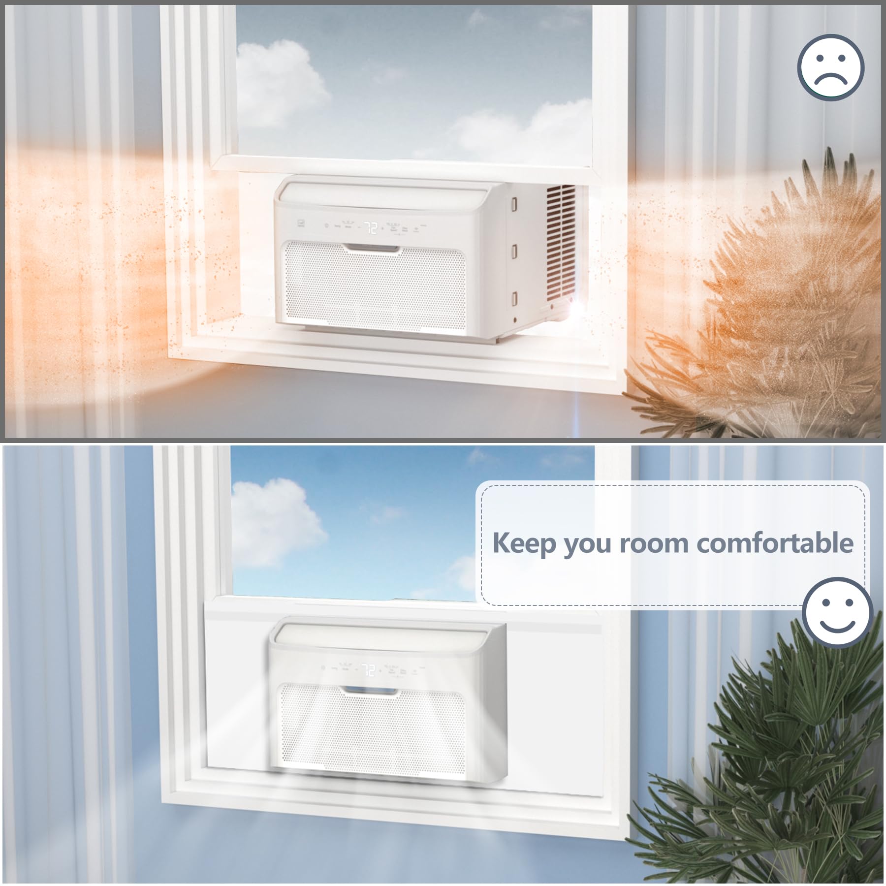 Paneles laterales de espuma para aire acondicionado de ventana, kit de paneles de aislamiento envolvente de aire acondicionado de ventana interior con tira de sellado superior para unidad de 6