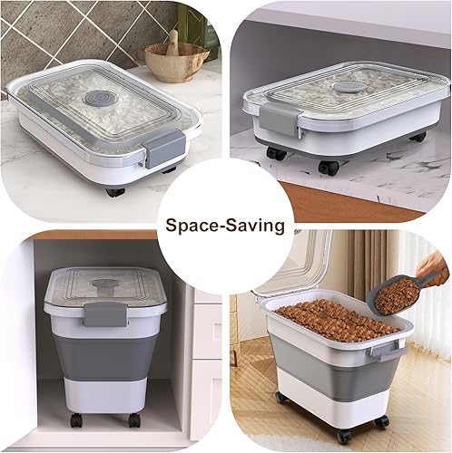 Miniatura 7 de Recipiente de almacenamiento de arroz, recipientes herméticos plegables de almacenamiento de alimentos de 20 a 30 libras con tapa transparente y