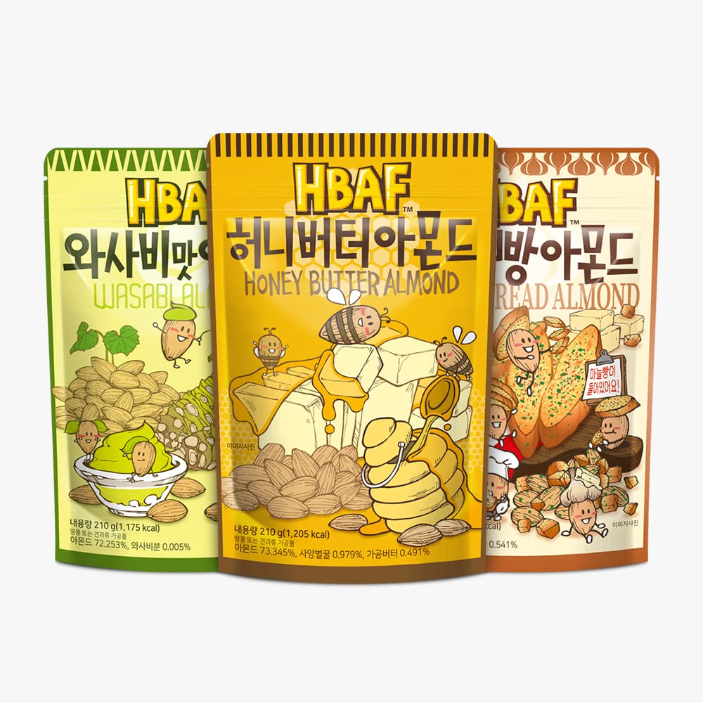 Buy [Official Gilim HBAF] Korean Seasoned Almonds 3 Flavor Pack Mix (1 Honey Butter, 1 x 190g, 1