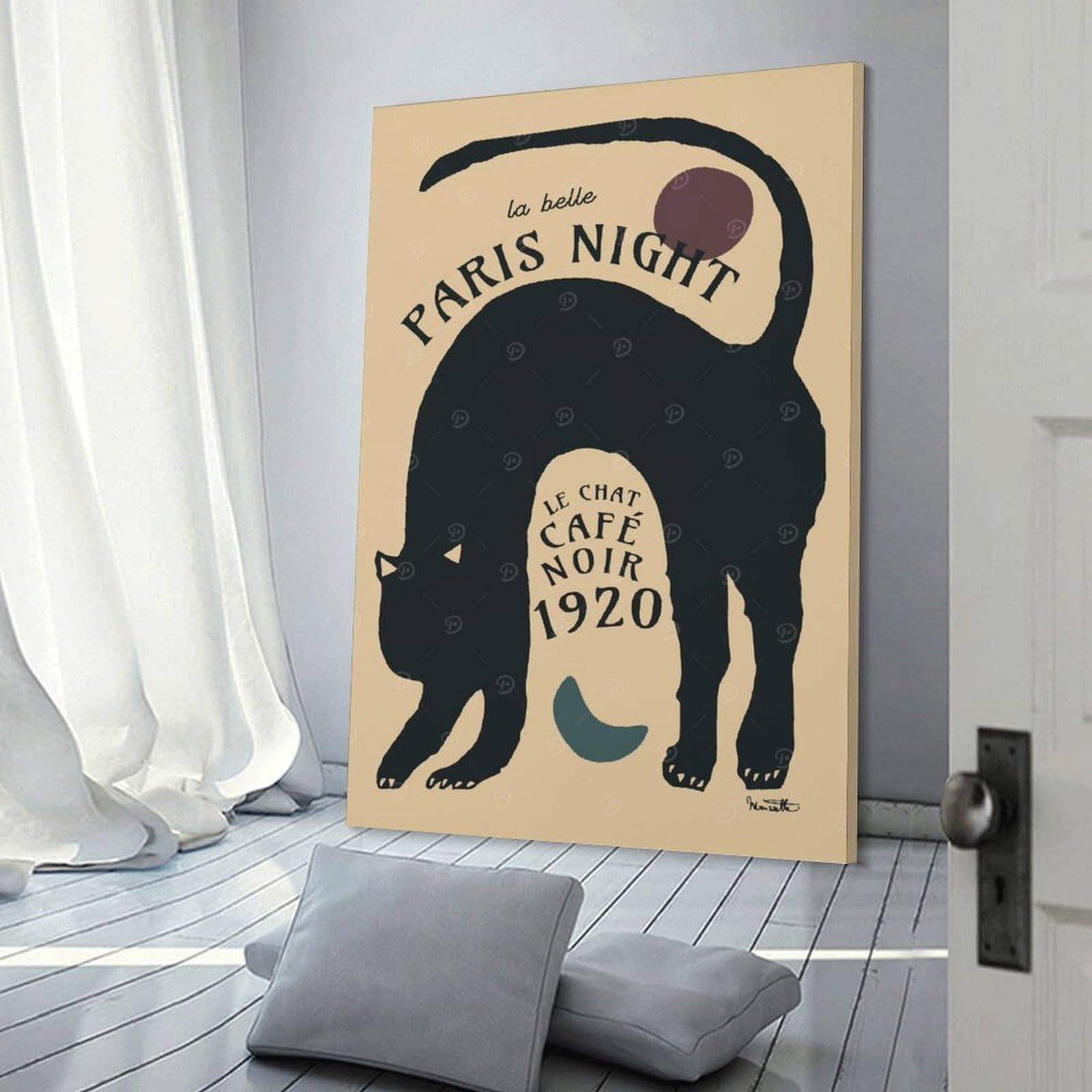 Junmoney Le Chat Noir Canvas Wall Picture, 08x12inch(20x30cm), for Flats, Guest Rooms Or Compact Rooms, An Easy Choice for New Home Styling
