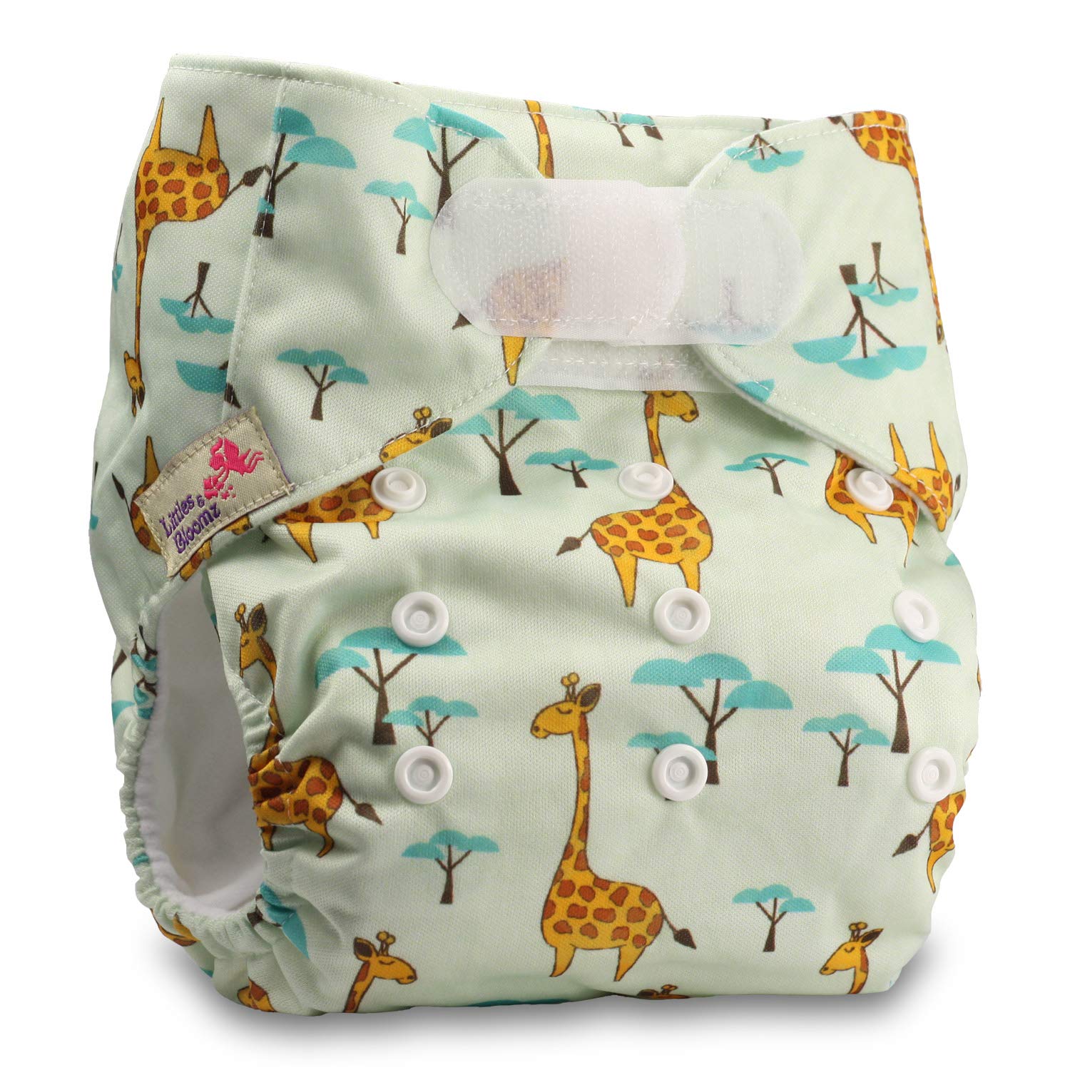 Littles & Bloomz, Reusable Pocket Cloth Nappy, Fastener: Hook-Loop, Set of 1, Pattern 51, with 2 Bamboo Charcoal Inserts