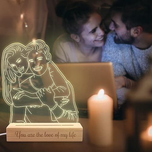 Miniatura 5 de Personalized Night Light Custom 3D Photo Lamp with Picture Text Engraved, Customized Valentines Birthday Anniversary Lights Gift for Wife Husband