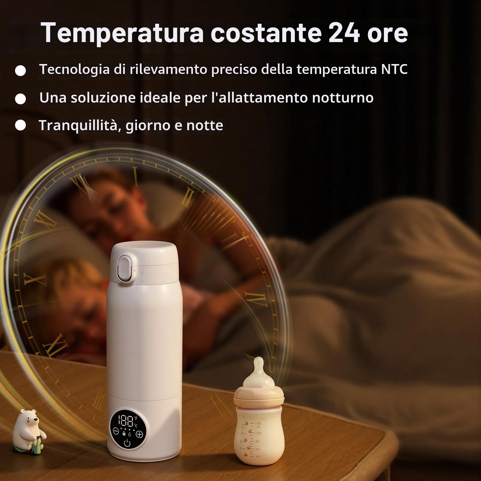 Scaldabottiglie portatile elettrico a riscaldamento rapido ricaricabile (500 ml) con indicatore LED per latte materno e acqua, per auto, campeggio e viaggi
