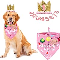 Vista 9 de ADOGGYGO Conjunto de gorro bandana para perro para suministros de fiesta de cumpleaños, bufanda de cumpleaños para mascotas para perros medianos
