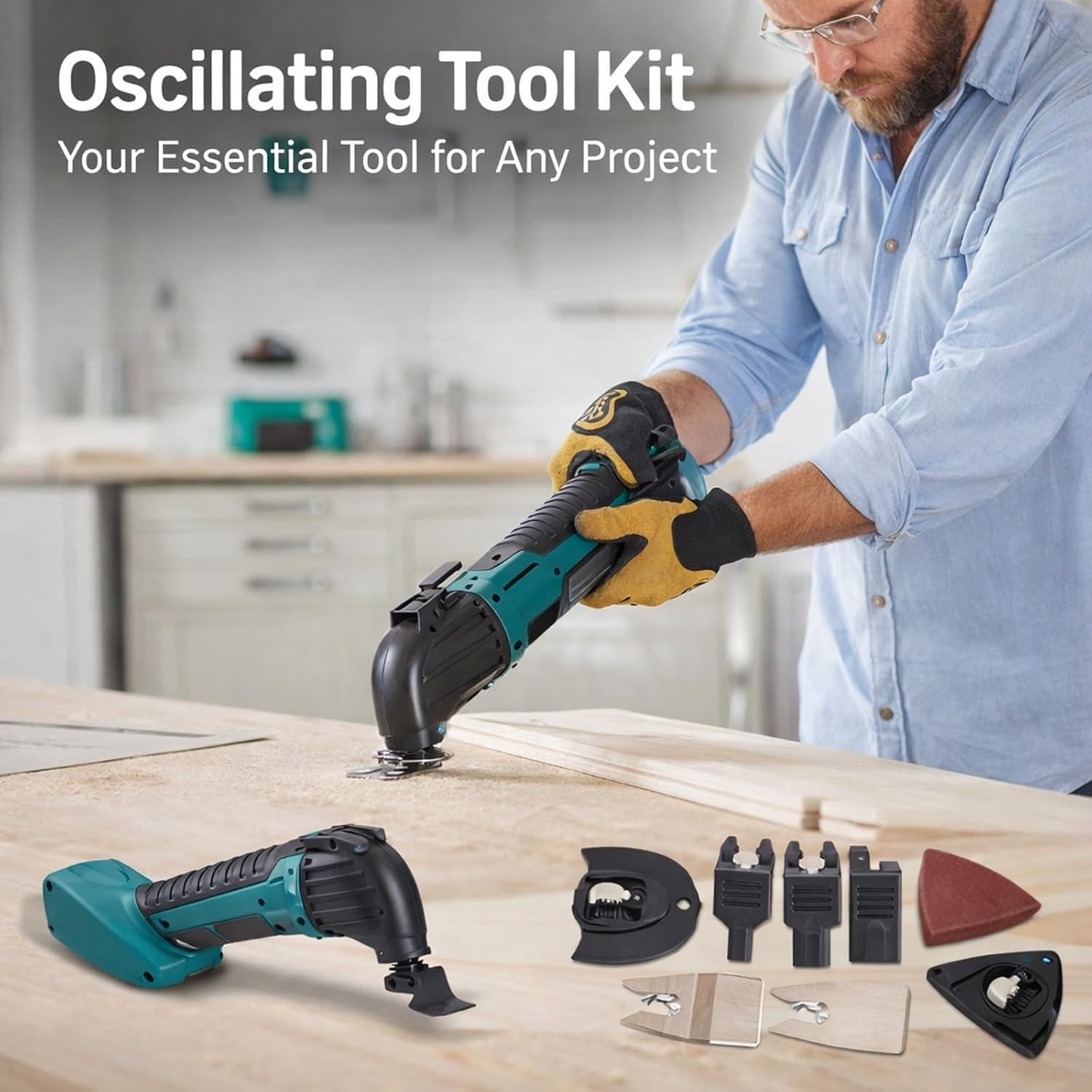 Oscillating Tool Kit with Adjustable Swing Angle, 6000-20000RPM, ABS Construction - Versatile Speed Adjustment, Cordless Power Set, Ideal for Wood Cutting and Multi Tool Use
