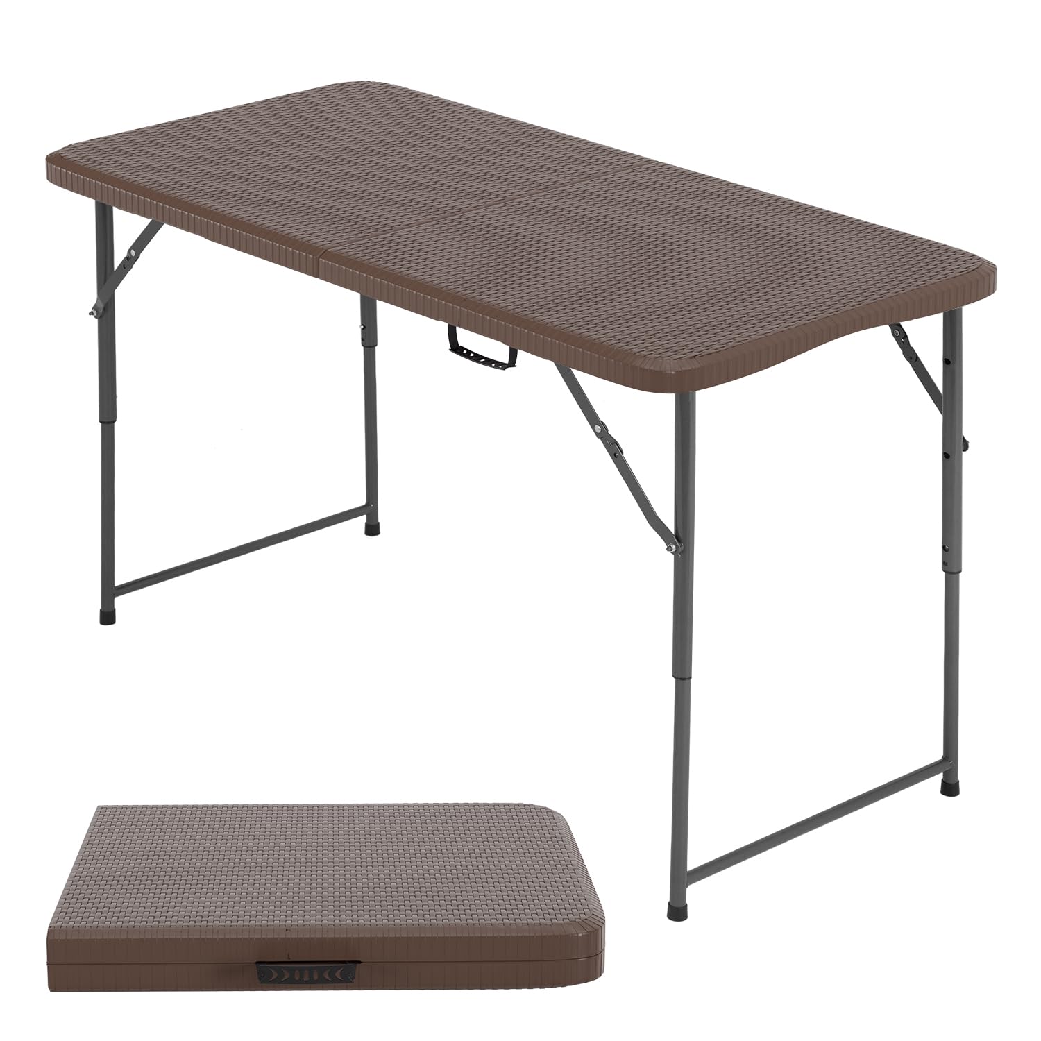 FDW 4FT Folding Table Brown Ratten Portable Plastic Table