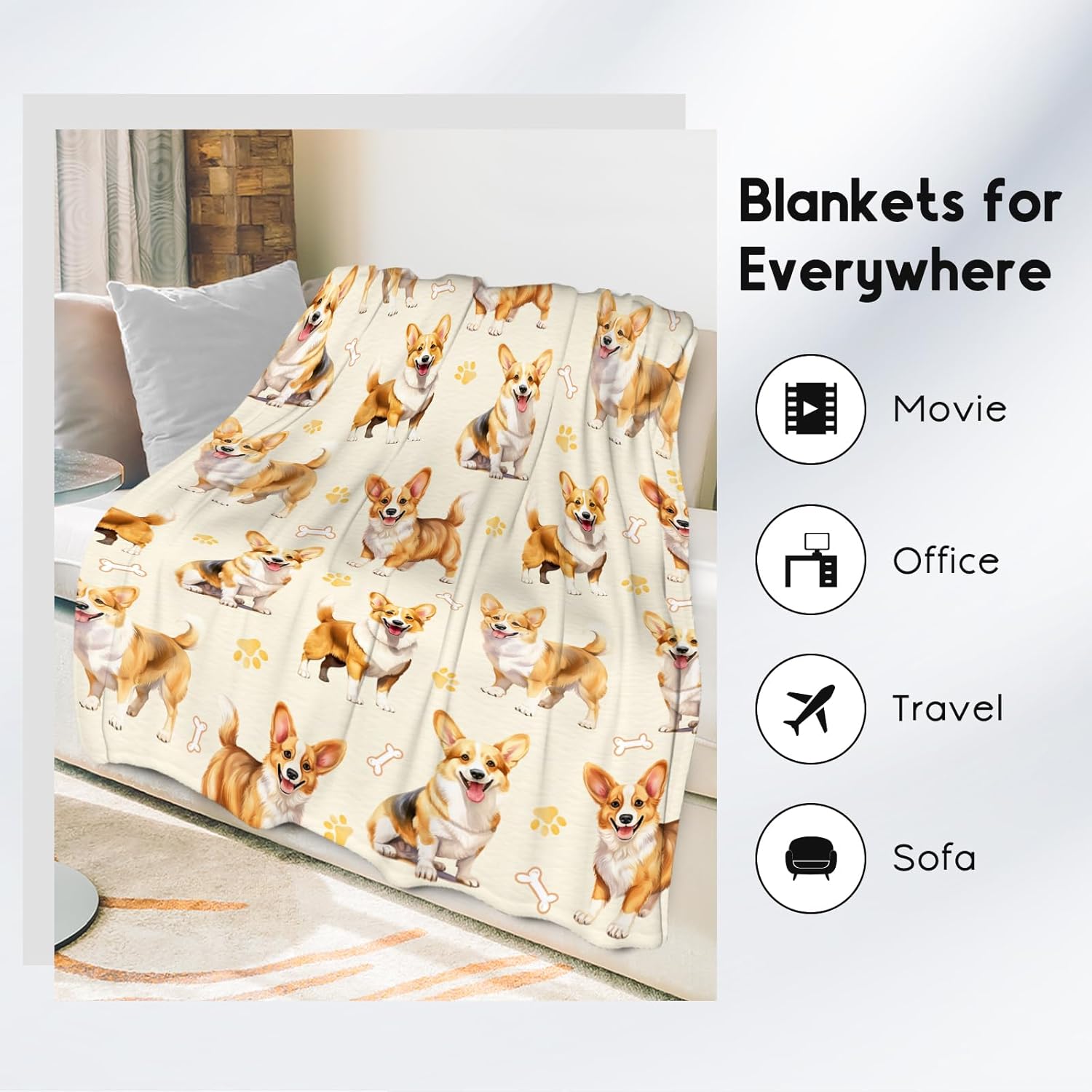 Corgi Blanket for Dog Mom Gifts for Girls Women - Cozy Plush Fleece Cute Throws for Dog Lovers Adults (60"x80")