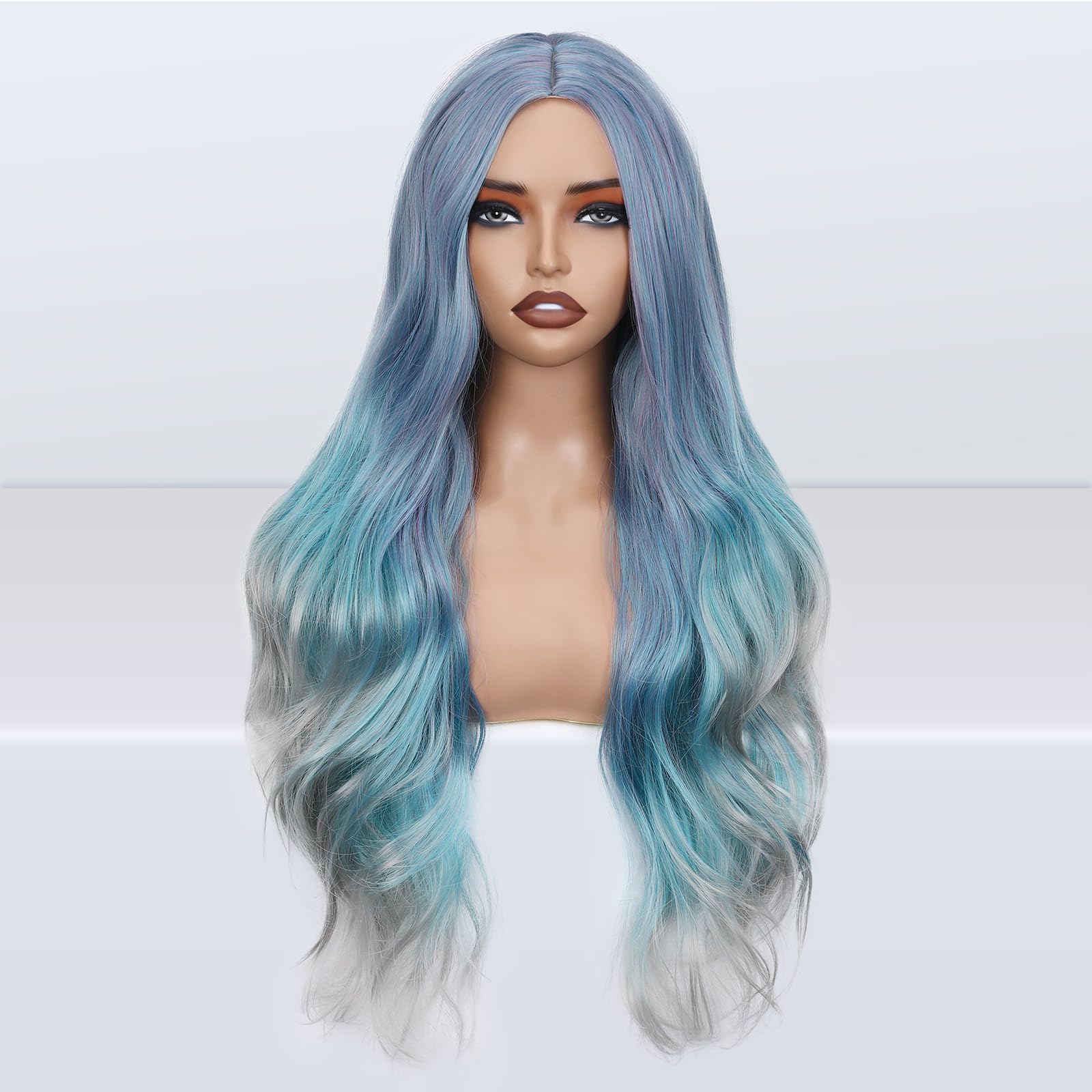 Amazon.com : FAVE Mermaid Wig Ombre Blue Wig Mixed Lilac  display picture 2