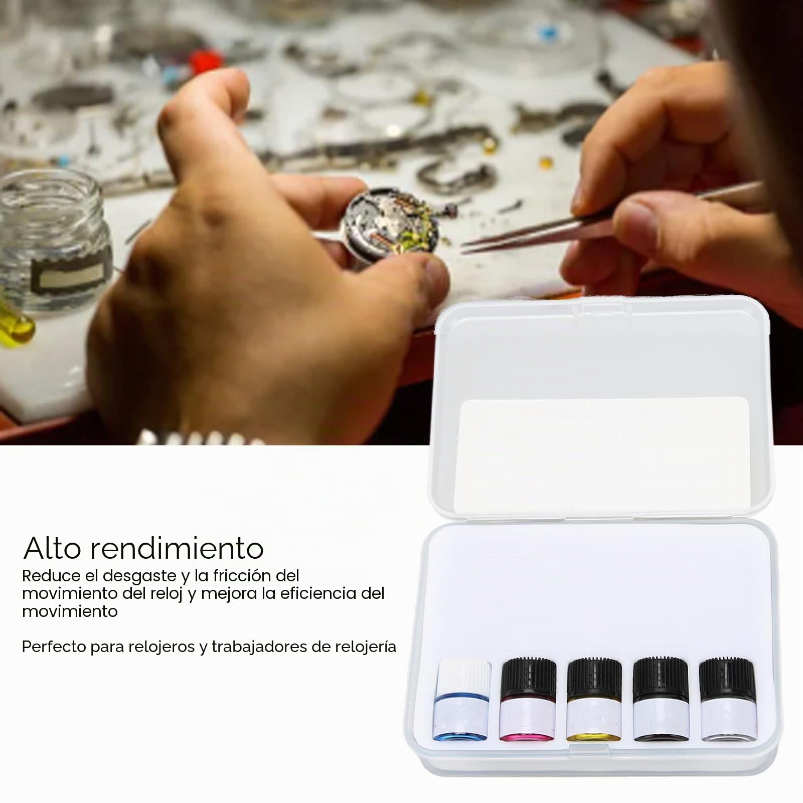 Aceite Lubricante ,Juego de Aceite de Reloj Antiresinización ,5 Piezas ,Suave para Trabajadores de Relojes para el Hogar