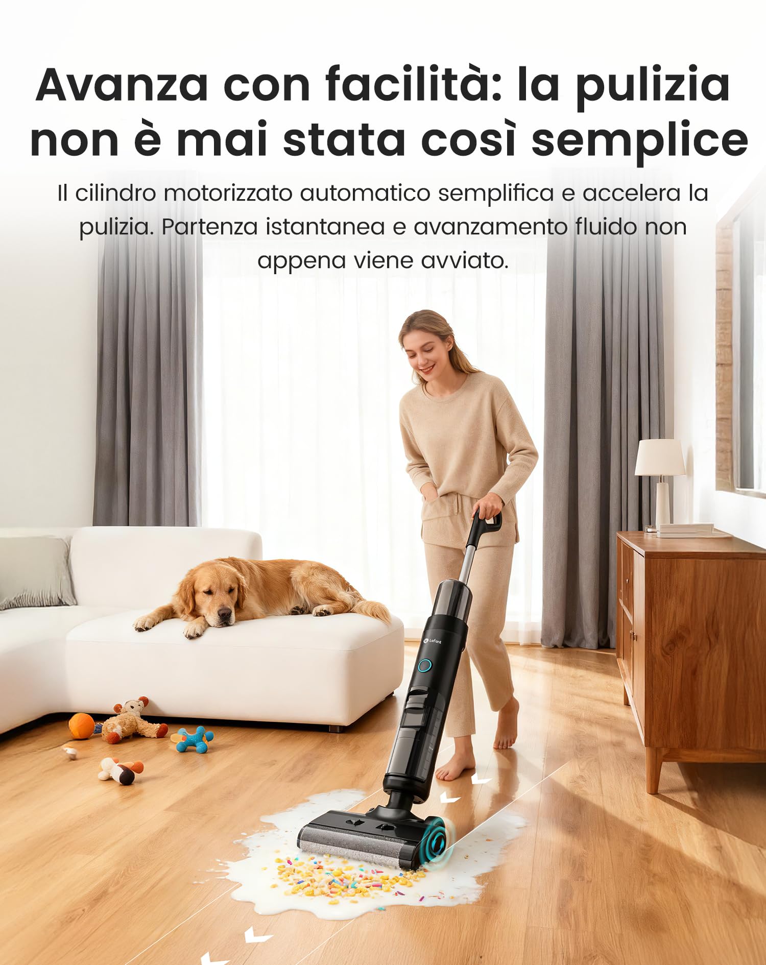 LEFANT LS200 Aspirapolvere Lavapavimenti Senza Fili, 20.000 Pa, Pulizia 3-in-1 Spazza Aspira Lava, Autopulente, Bordo Sottile 5 mm, 30 Min Autonomia, Scopa Lavapavimenti Maneggevole