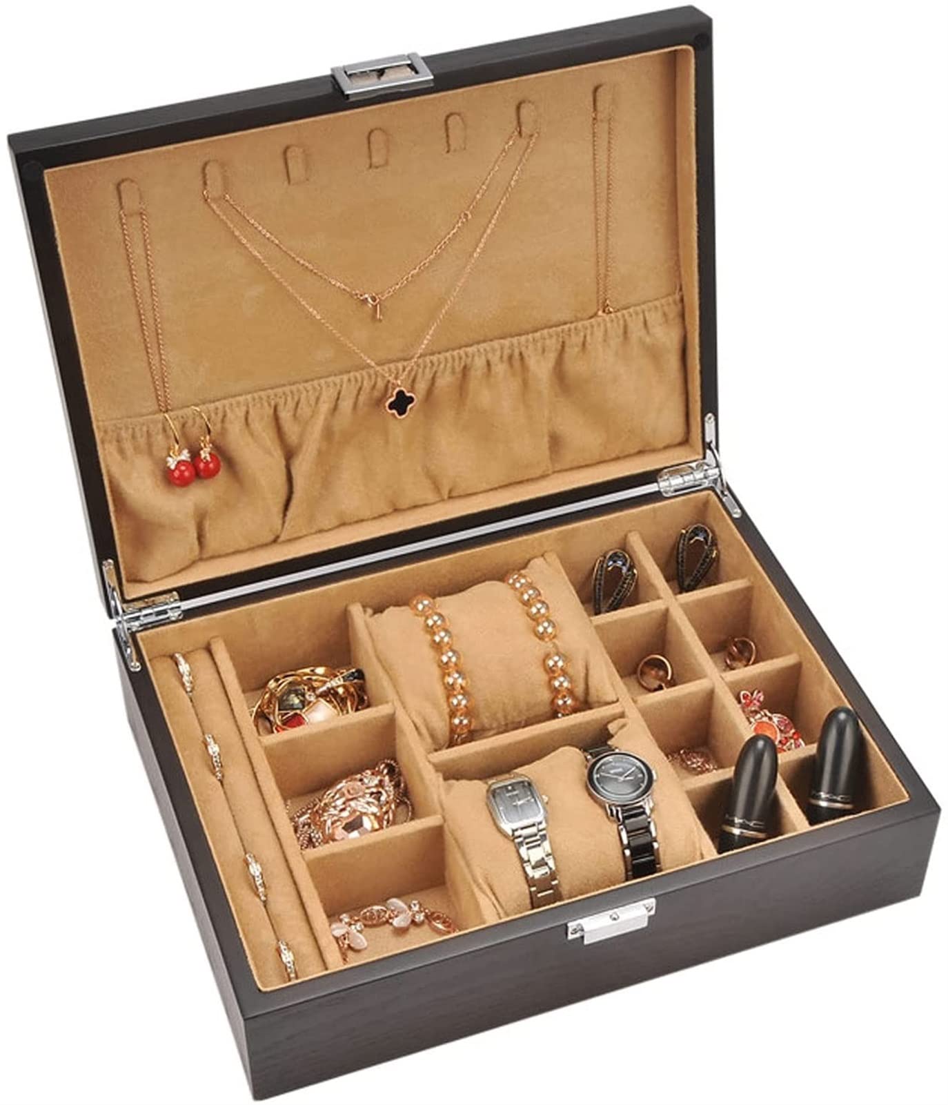 Biżuteria podróżna moda drewniana aksamitna organizator biżuterii nowoczesna biżuteria pudełko do przechowywania duża pojemność Jewlery wystawa kolczyka (Color : A)