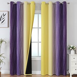 Estelar Textiler Yellow and Purple Ombre Blackout Curtains 84 Inch Length for Bedroom, Thermal Insulated Full Light Blocking Grommet Gradient Blackout Drapes for Living Room, 52Wx84L, 2 Panels - Buy now