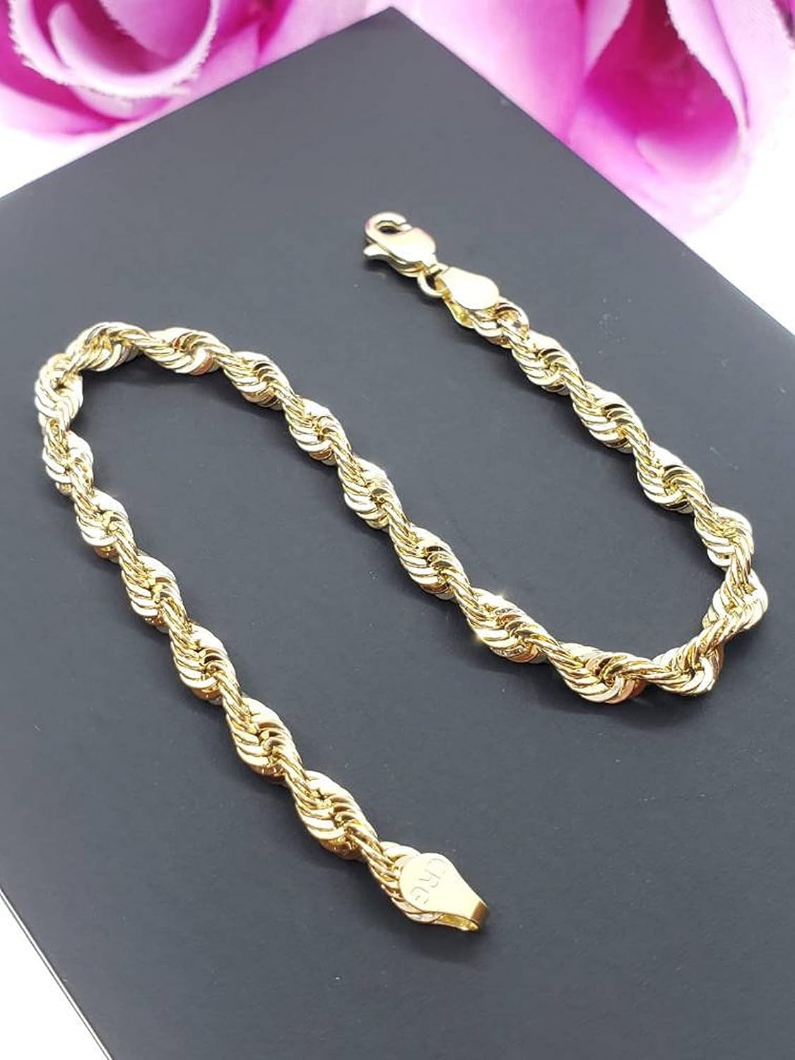Jewelry Empire 10K Yellow Gold Hollow Rope Diamond Cut Bracelet and Anklet for Men and Women 5mm