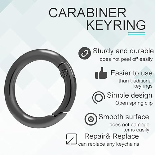 Miniatura 5 de Paquete de 12 mosquetones redondos de metal surtidos, anillos en O de resorte con gatillo de 3/4 de pulgada, ganchos de clip de resorte a presión