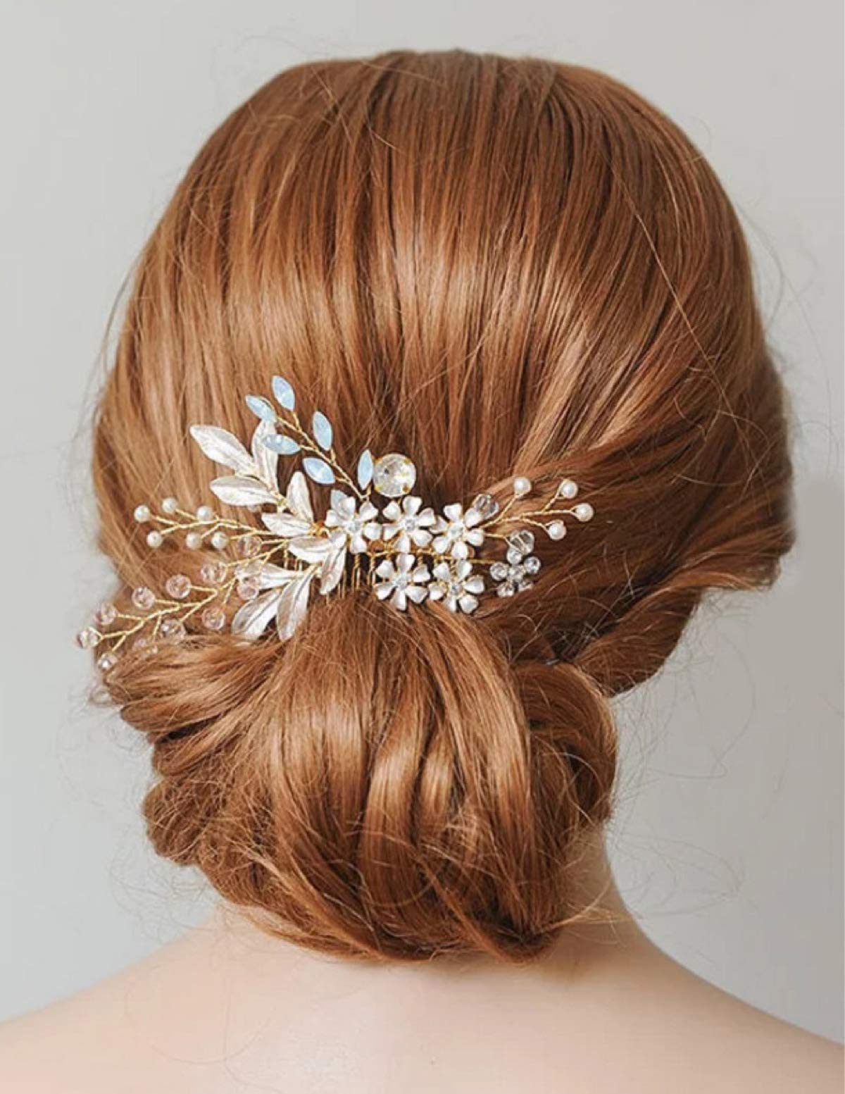 Gold Bridal Wedding Hair Comb Rhinestone Wedding Clip Flower Hair Accessories Head Pieces for Women and Girls