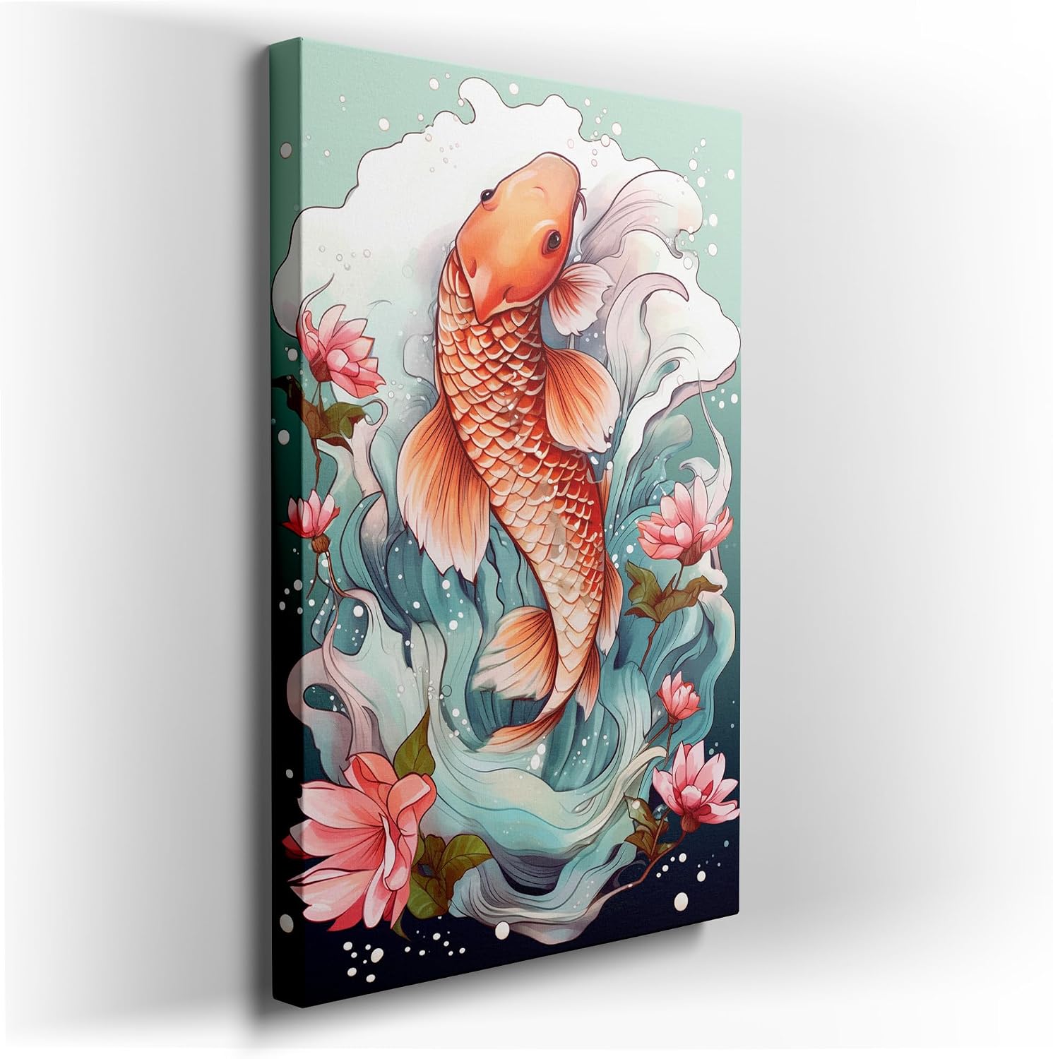 Canvas for Living room. Leaping Koi Majesty � A Vivid Dance of Colors and Waves, 27 x 18 inch Canvas Wall Art - Contemporary Masterpieces - Modern Home Decor - 69x46 cm (27x18 inch)