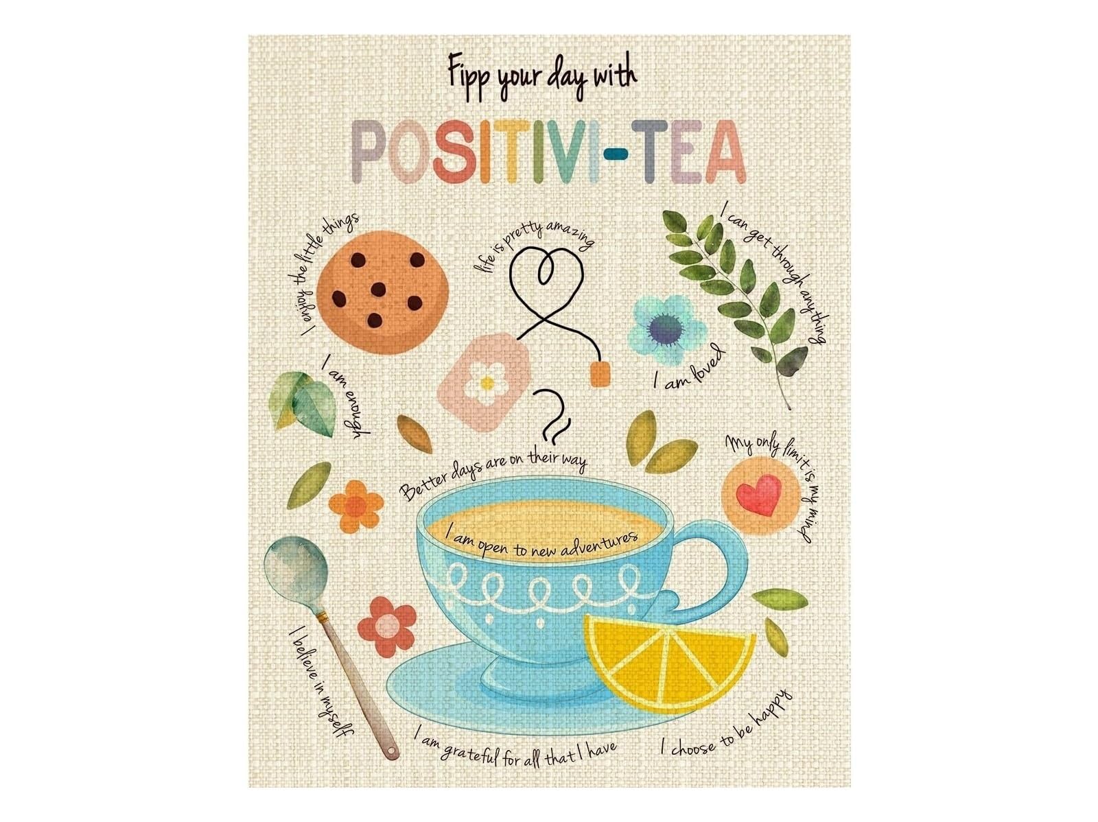 RNUMLIGH Motivational Tea Quotes Poster: Affirmations for Mental Health, Inspirational Daily Wall-Art for Bedroom & Calm Corner(Framed,12x18inch(30x45cm))