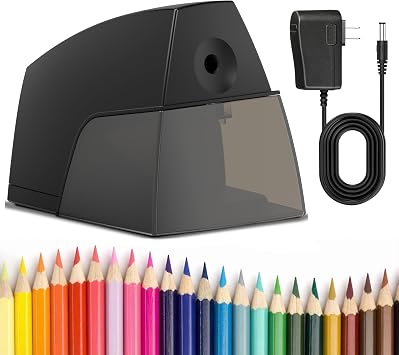 VUSIGN Electric Pencil Sharpener,10,000+Pencil Sharpener for Classroom, 6.5-8mm No.2/Colored Pencils, High Capacity Shavings Tray, Electric Pencil Sharpeners for Home, Office, School, Teacher, Black