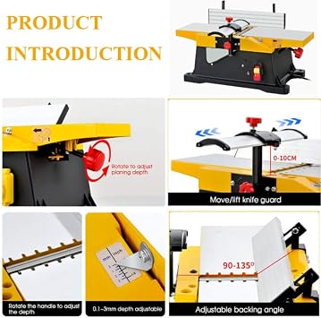Benchtop Jointer and Planer, 1800W Electric Wood Planer with 12000 RPM and Adjustable 0-3mm Cutting Depth for Precision Woodworking and Thickness Planing