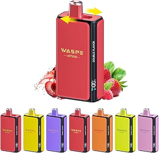 电子烟 Waspe 100K Pro 2in1 一次性 便携 10000 粉扑 大容量56ml 水烟 充电式 烘焙 双口味 LED显示屏 0.9Ω网线圈 VAPE 关东煮香烟 防烟 无烟 16口味 (怪物樱桃&草莓树)