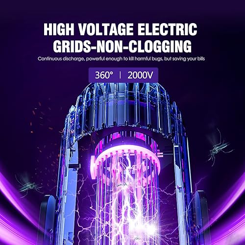 Miniatura 2 de Trampa moderna para insectosmosquitos para patio interior, matamosquitos eléctrico de doble función, 2000 V, ventilador silencioso, luz UV de 365