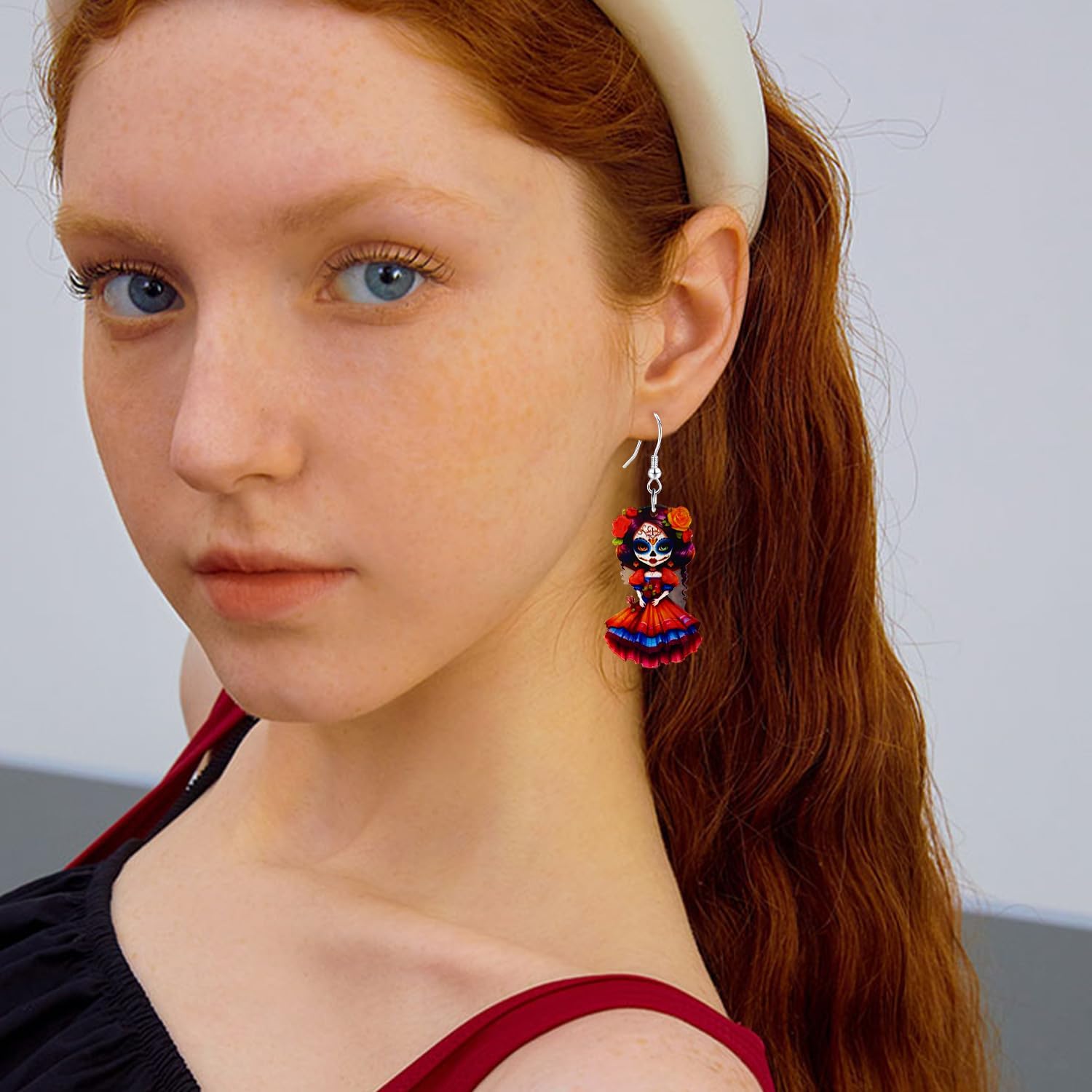 Acrylic Halloween Undead Doll Ghost Scary Lightweight Dangle Drop Earrings Cosplay Party Costume Theme Hook Earrings for Women - Image 4