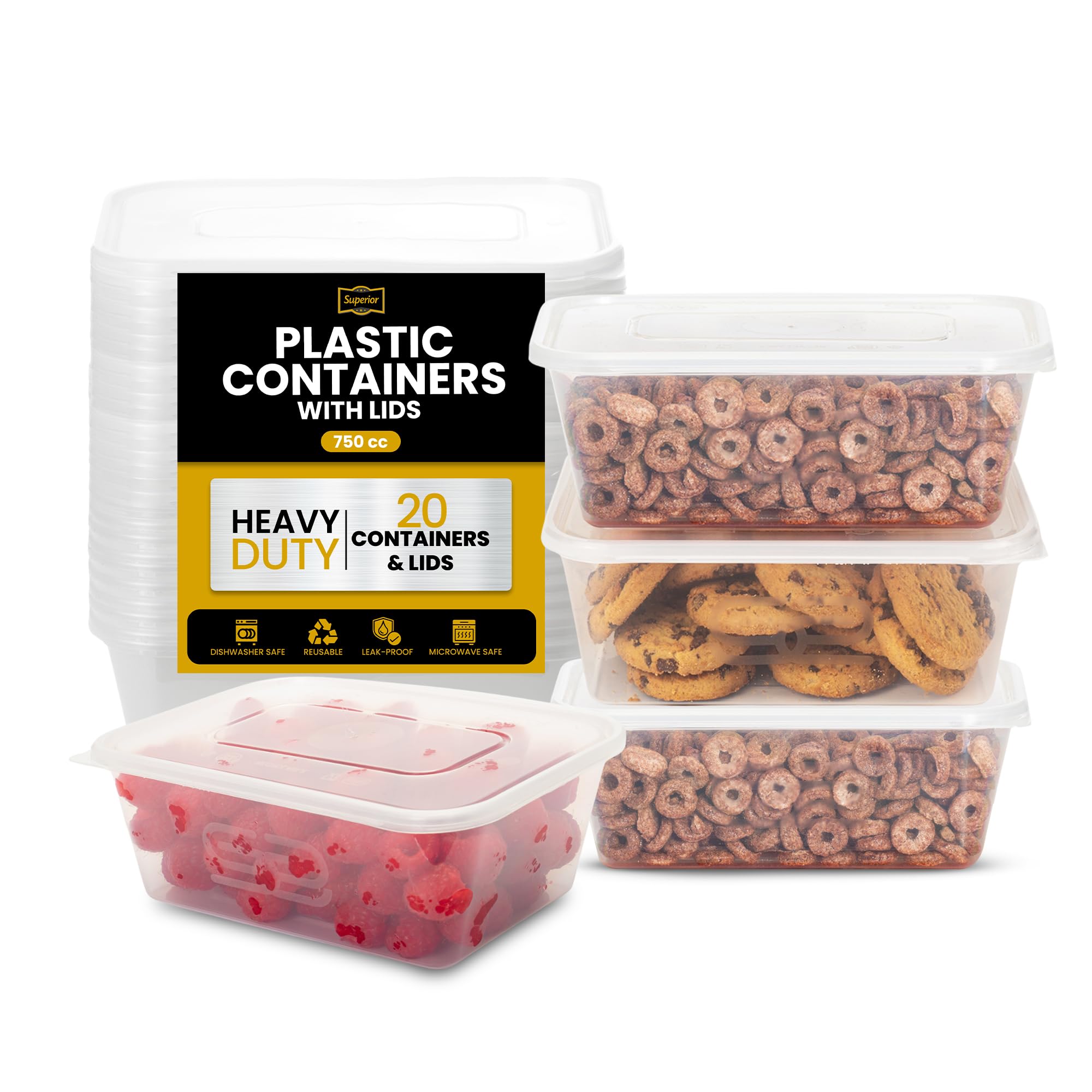 Superior Transparent Takeaway Containers With Lids – 20 Pack Durable 750Ml Crack-Resistant Rectangular Food Containers With Lids -Microwave Safe Leak-Proof Takeaway Containers - Meal Prep & Food Storage