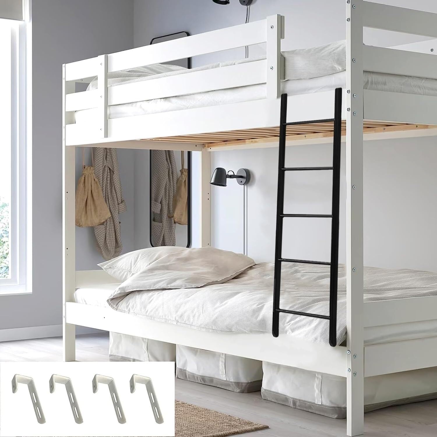 Adjustbale Bunk Ladder for Home Appartments Loft,Metal Hanging Bed Ladder Bunk Bed Replacement Ladder(150cm(59"))