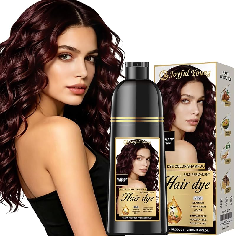 Hair Dye Shampoo 3-in-1, Mahogany Brown, Gray Hair Coverage | Powered by botanical ingredients to cleanse, color, condition hair, and help blend gray hair in one simple step
