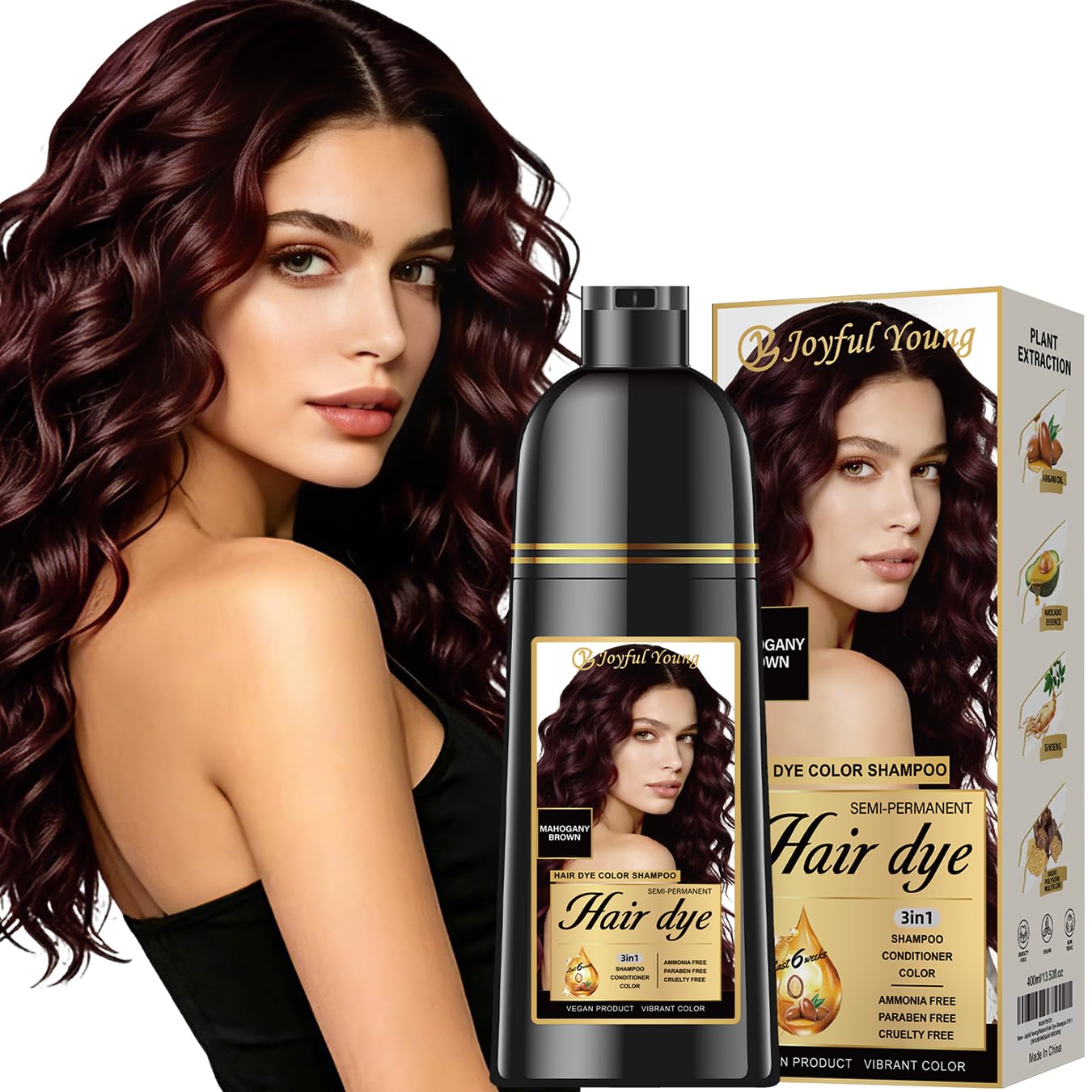 Joyful Young Hair Dye Shampoo - Mahogany Brown Color Depositing