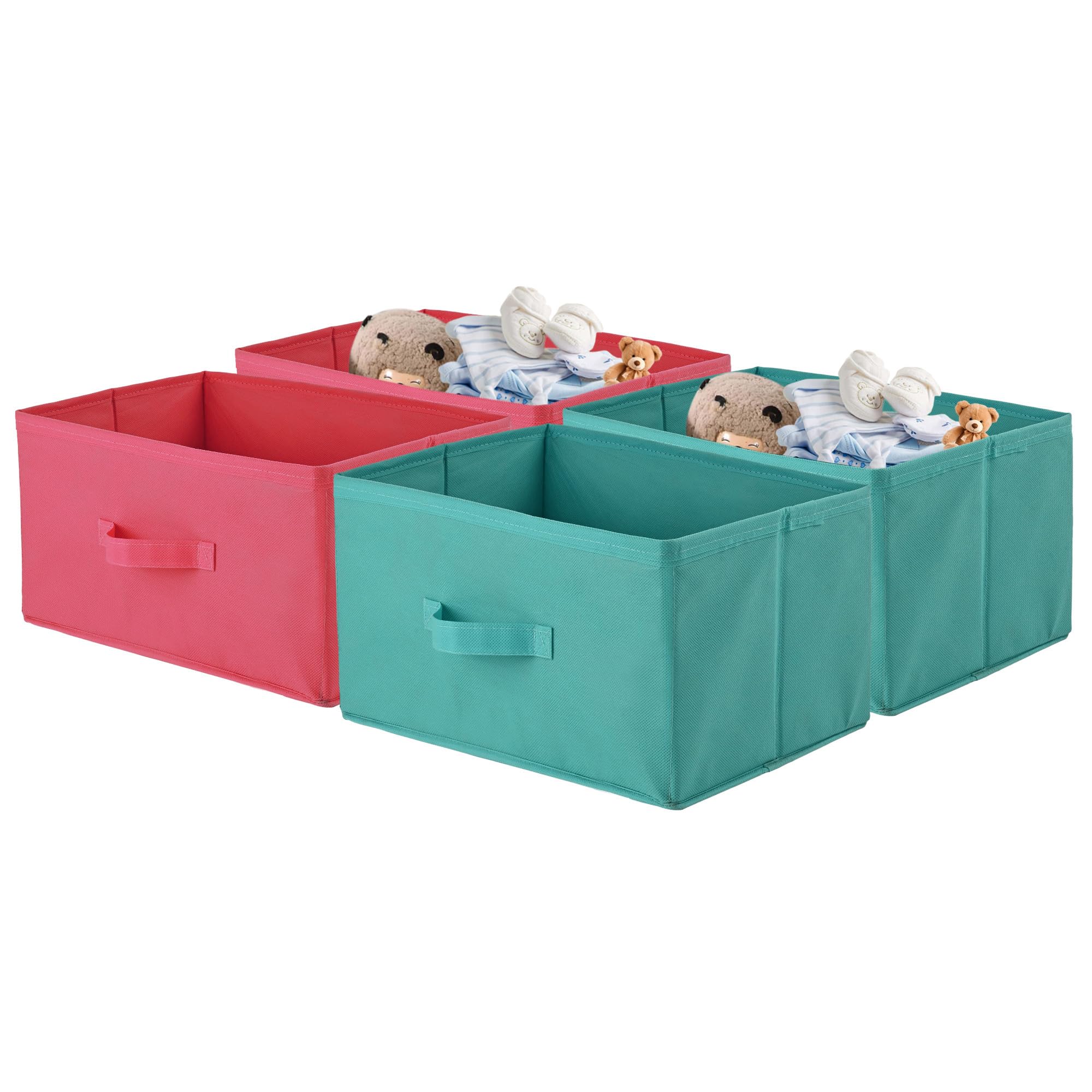 Kuber Industries Pack of 4 Rectangle Foldable & Multipurpose Wardrobe Storage Organizer for Home | Cupboard/Closet Organiser Storage Box for Clothes & Toys | Pink & Reliance Green