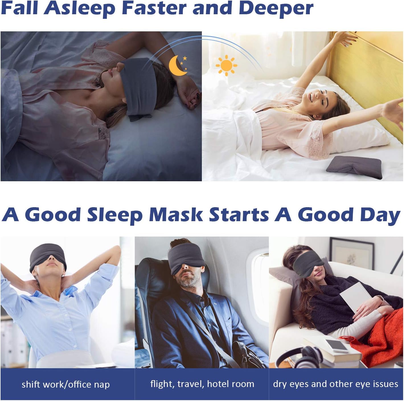 Mavogel Sleep Eye Mask - Skin Friendly Modal Material & Light Blocking Sleeping Mask for Home/Flight/Shift Work, 100% Handmade, Full Eye Covers for Women/Men Sleeping