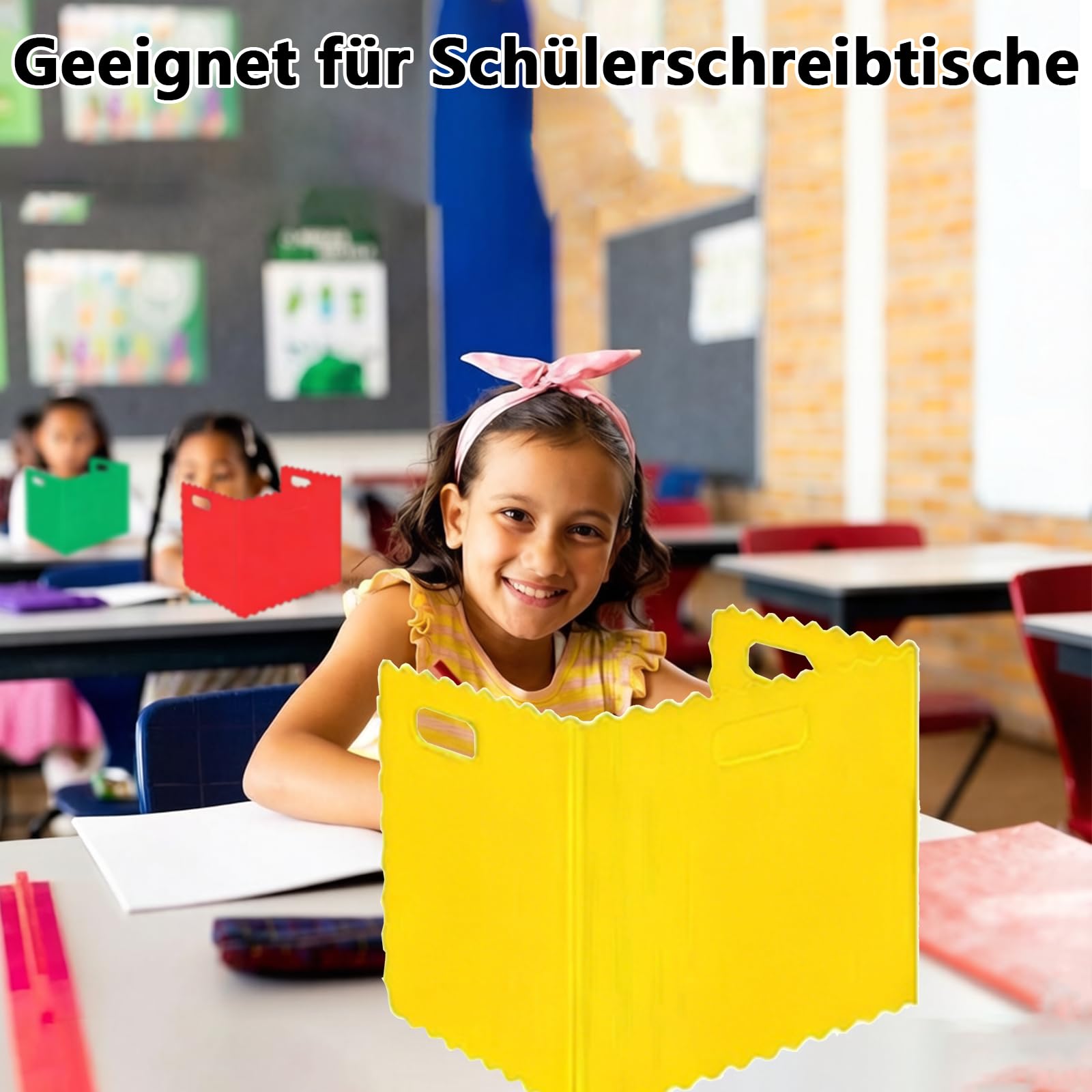 24 Stück Mehrfarbig Trennwand für Schreibtisch,Trennwände für Schüler zur Konzentration bei Tests, Sichtschutz aus Kunststoff mit 72 selbstklebenden für Schüler Schule Schreibtisch Bibliothek Schule