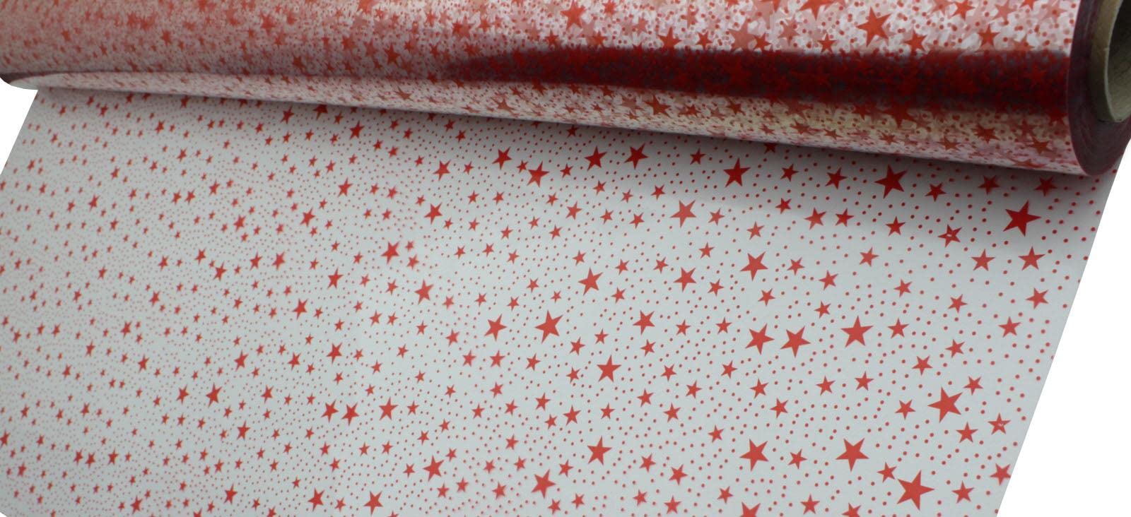 50m Star and Dot Florist Cellophane Gift Wrap Red (1331-50)