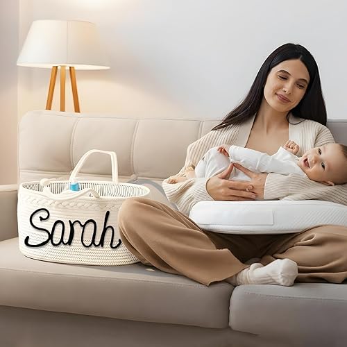 Miniatura 6 de ubmpj Organizador de pañales personalizado, cesta de guardería con nombre personalizado, almacenamiento de cuerda de algodón para artículos