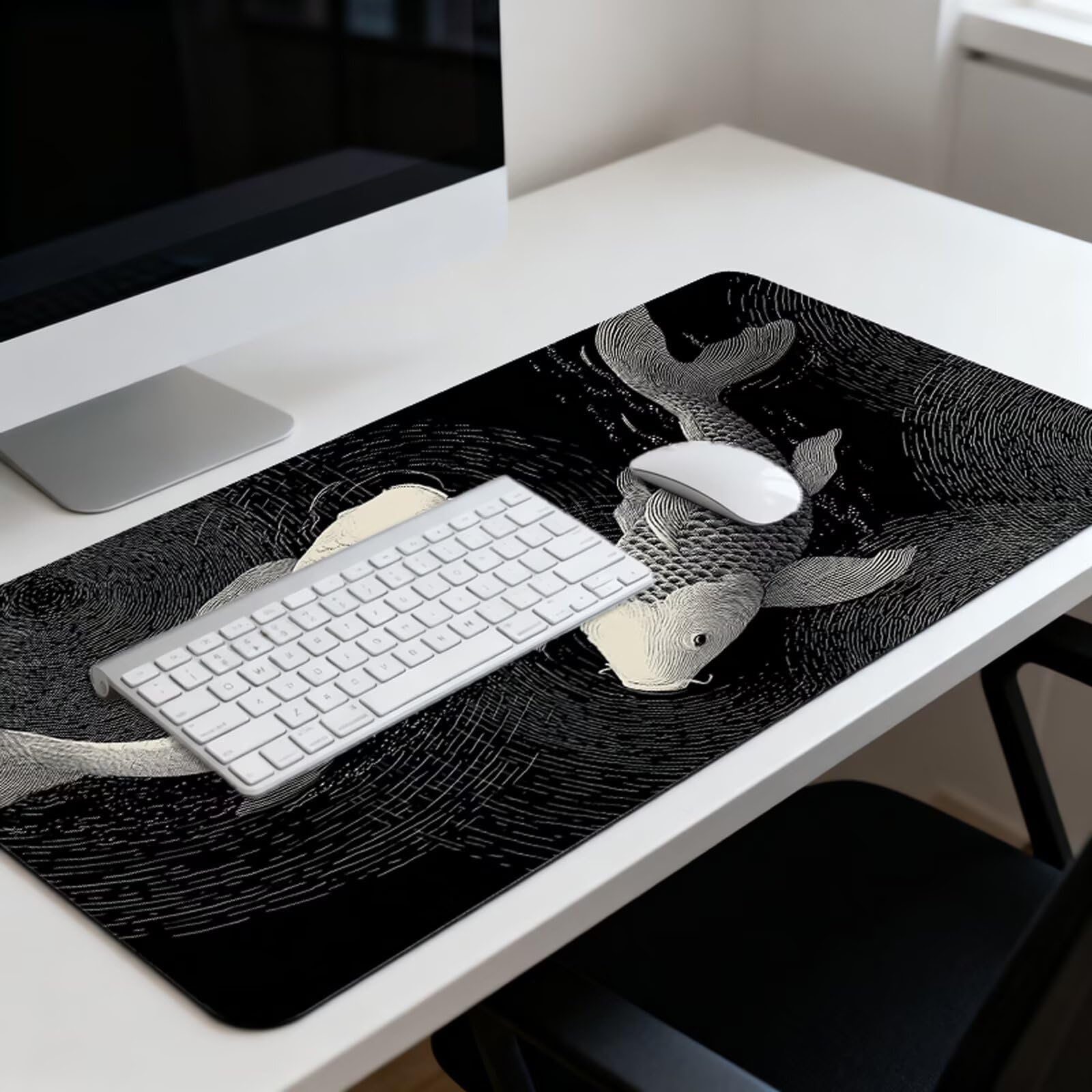 Czarna podkładka pod mysz XXL podkładka pod mysz 1000 x 500 mm Koi pod ręką biurko z wodoodporną powierzchnią i antypoślizgową podstawą, podkładka pod mysz do biura, komputera, poprawia dokładność i