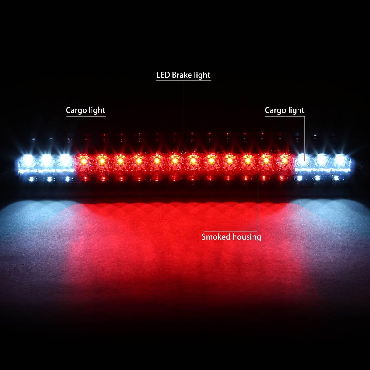 Auto Dynasty Compatible with 88-00 Chevy/GMC C/K 3D LED C-Bar Tail Light+3Rd Third Brake/Cargo Lamp Chrome/Smoked