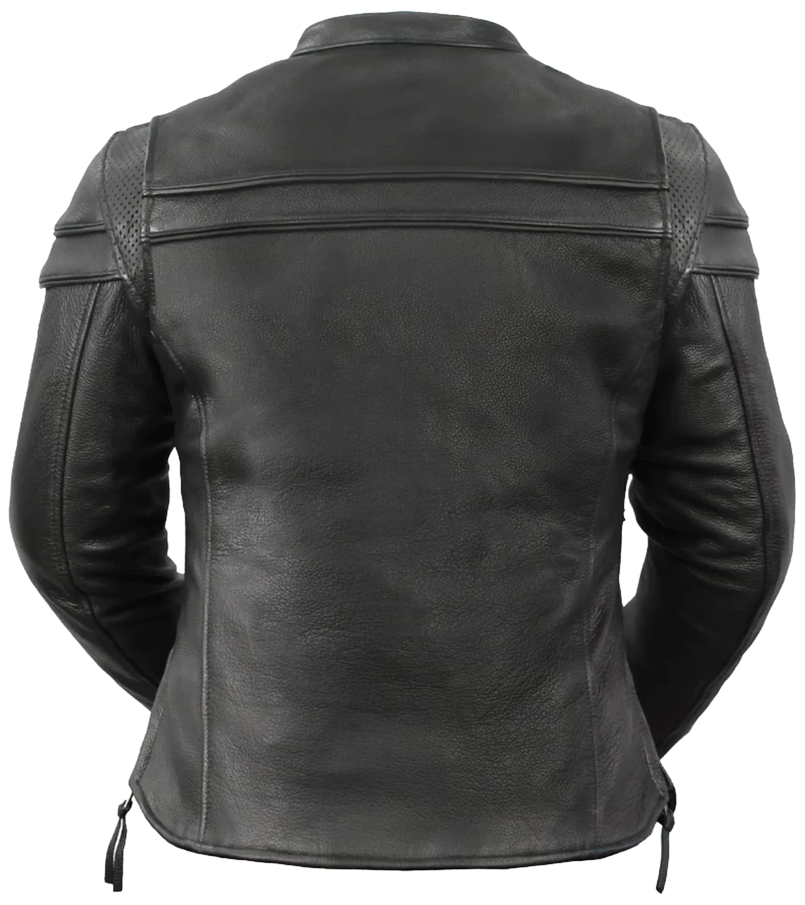 First Mfg Co - Maiden - Women's Motorcycle Biker Riding Black Leather Jacket - Small - Action Back Side Relief Zippers Thermal Liner