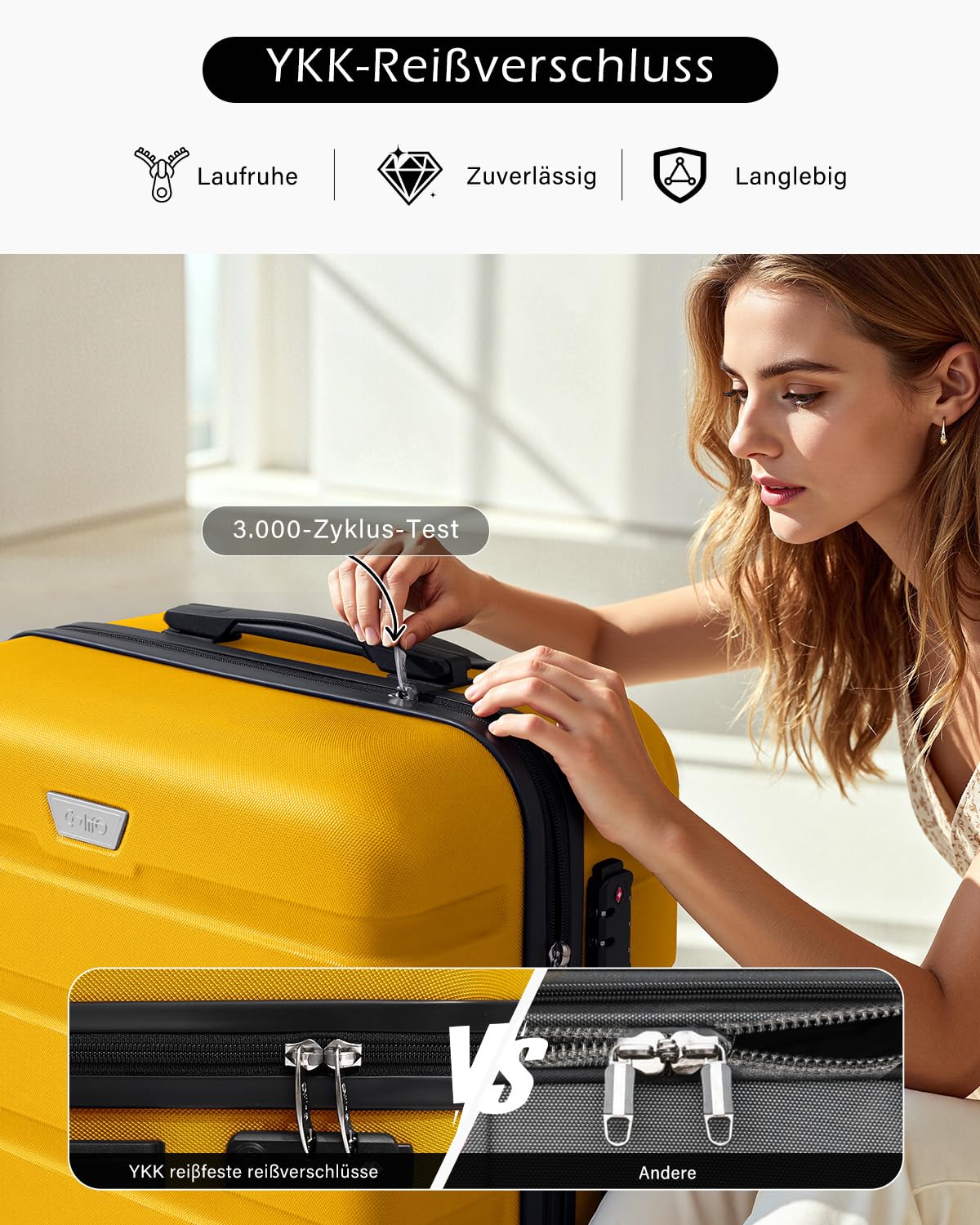 COOLIFE Koffer Hartschale 67cm PC+ABS Leicht Trolley YKK Reißverschluss TSA-Schloss Gelb