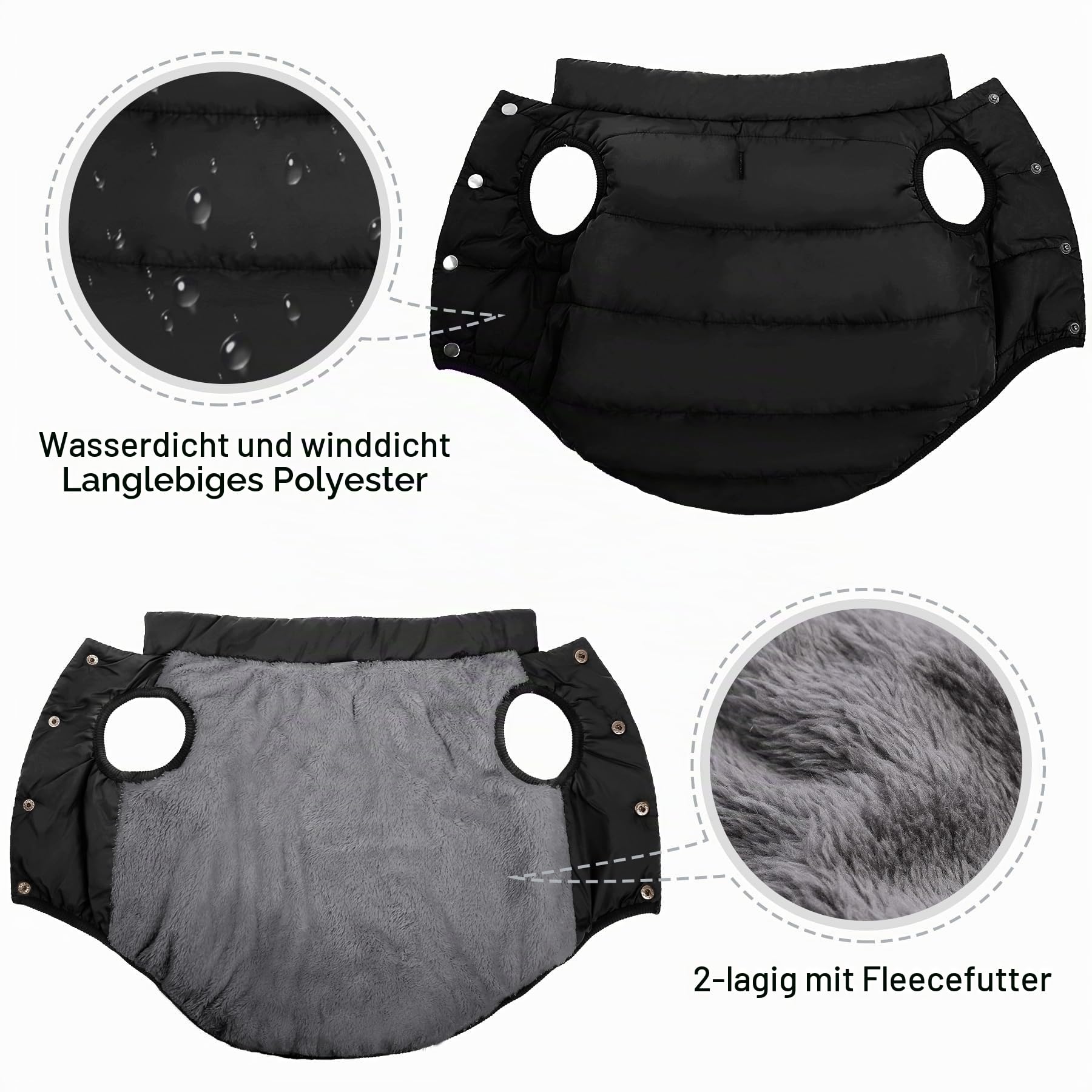 ASENKU Hundemantel Winter L – wasserdichte Hundejacke für mittelgroße Hunde | mit Geschirröffnung, Fleece, Druckknöpfe, Wintermantel & Winterjacken Ideal für Spaziergänge und Spiel im Freien bei Kälte.