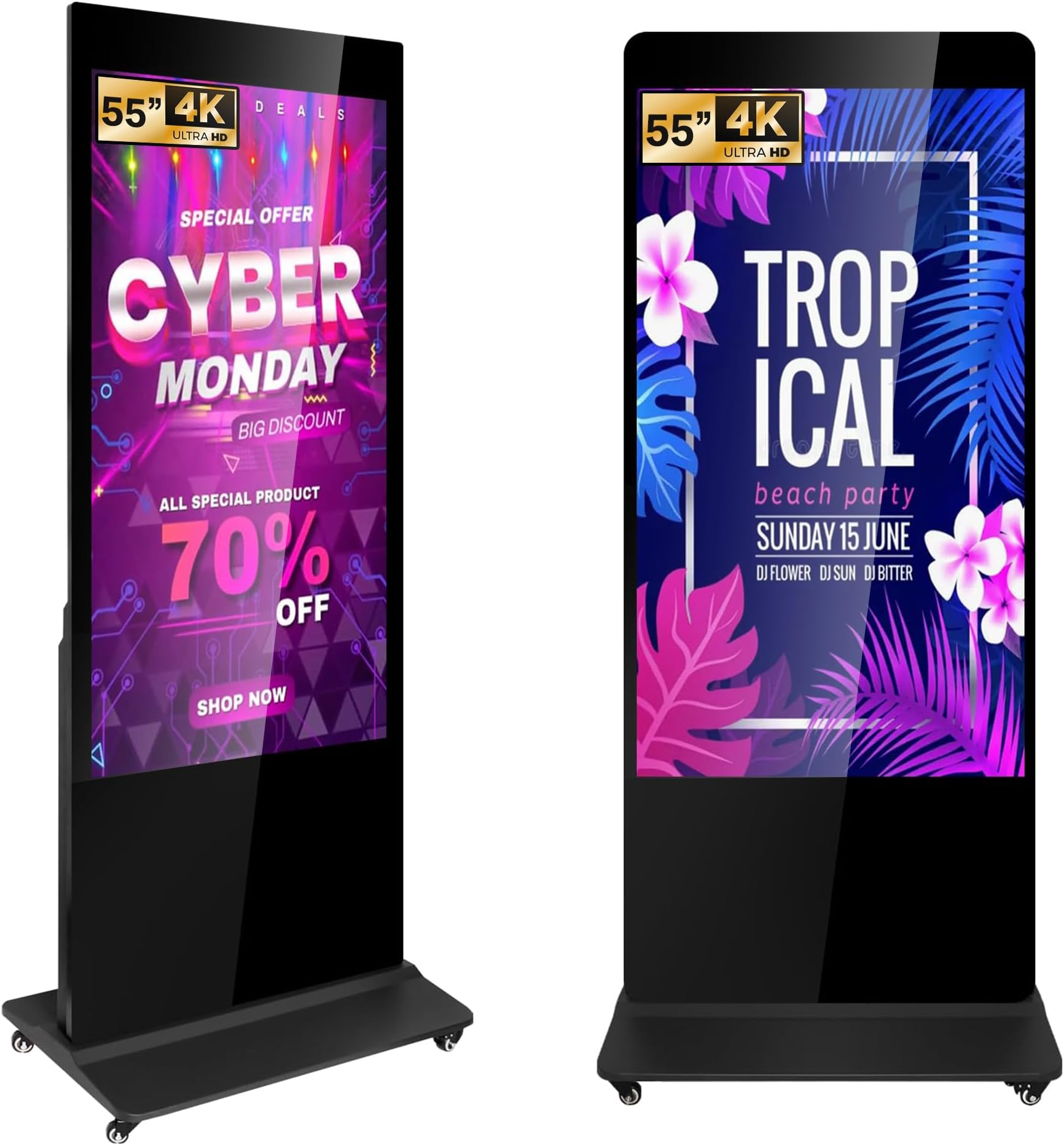 55" Digital Signage Display Kiosk Non Touchscreen Digital Kiosks Interactive Floor Standing 4K IPS LCD Screen Commercial Totem with Android 11 System Interactive Advertising Media Player