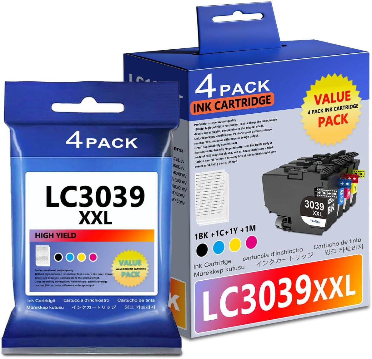 LC3039 XXL Ultra High Yield Ink Cartridges 4-Pack (BK/C/M/Y) Replacement for Brother MFC-J5845DW MFC-J5945DW MFC-J6545DW Printer