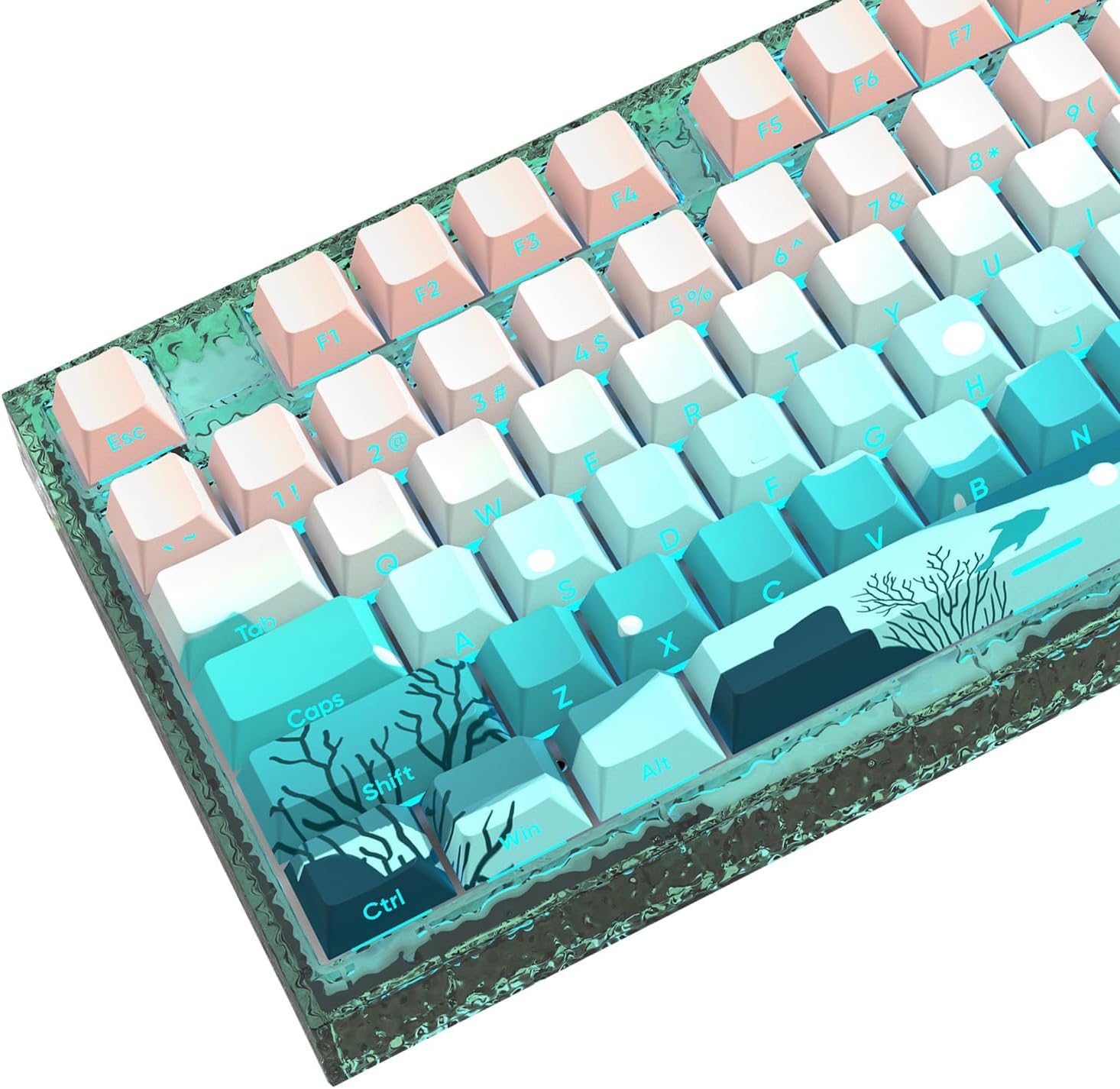 JSJT Side Printed Keycaps-Shine Through Keycaps,PBT Double Shot Custom Keycap Set,Ocean Theme Keycaps,126 Keys Cherry Profile Keycaps for Cherry MX Switch Mechanical Keyboards