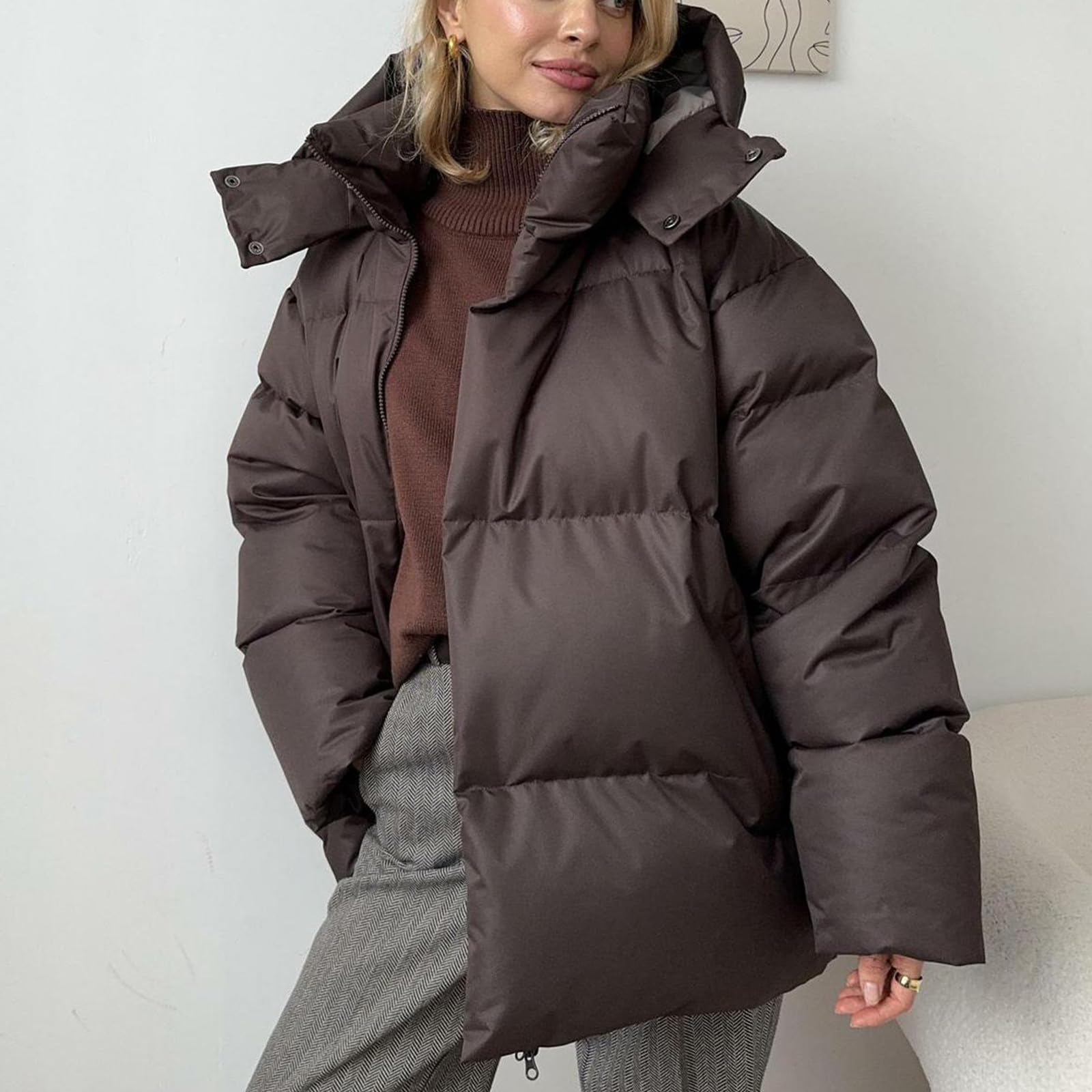 SYDUZAX Piumino Invernale Donna con Cappuccio 2024 Nuova Piumino Ispessito Donna Piumino Trapuntato Cappotto Antivento Impermeabile Piumino Comodo Caldo Adatto per l'escursionismo il Campeggio lo Sci