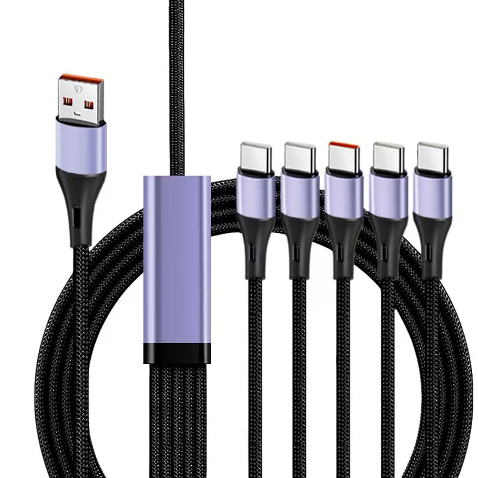 Fentency Upgrades 66W USB Multiple Device Charging Cable Supports Simultaneous Charging Nylon Braided Charging Cord for 5 Devices