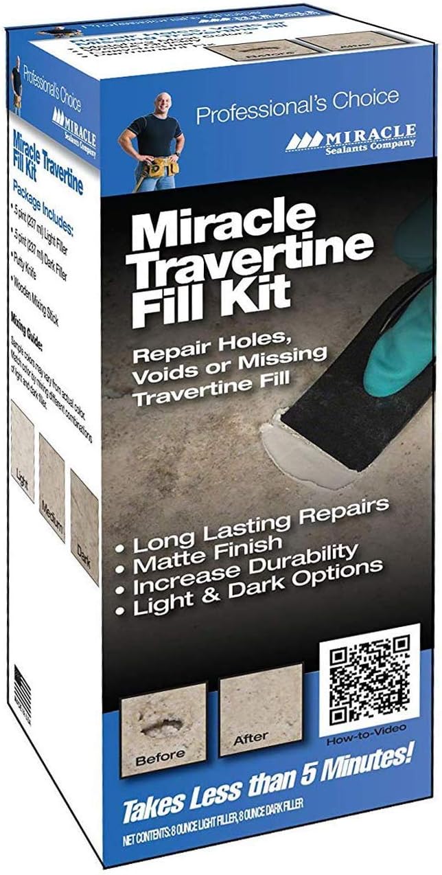 Miracle Travertine/Limestone Chip & Crack Fill Repair Kit w/Light & Dark Custom Colors 8oz. Dark Filler & 8oz. Light Filler - Pack of 2