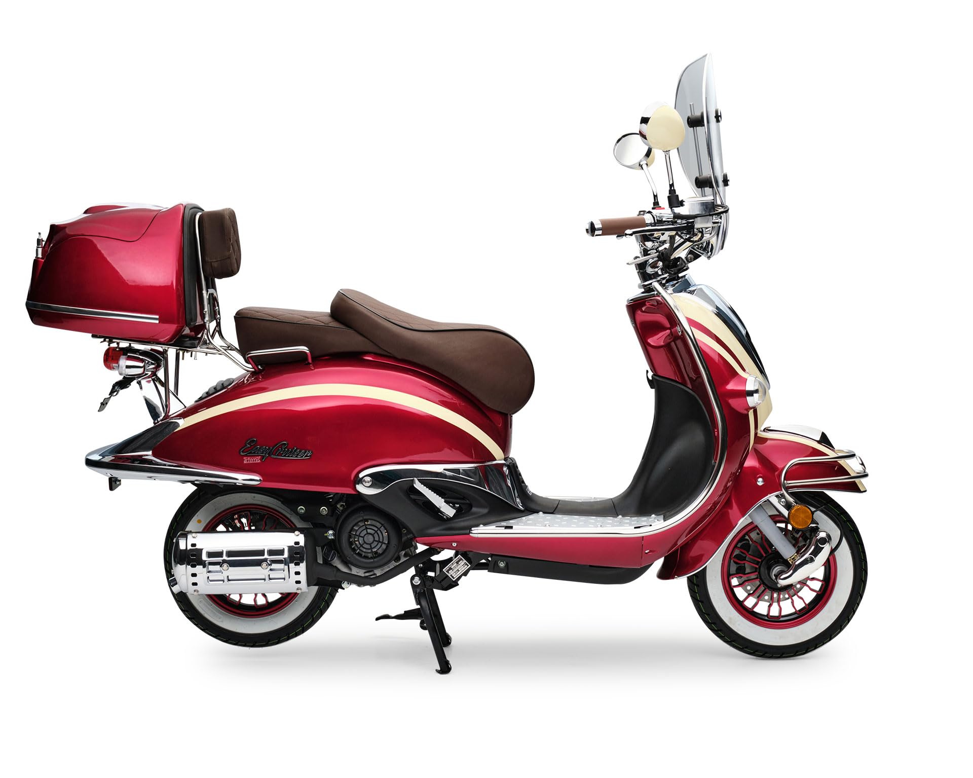 Burnout EasyCruiser Artemis Motorroller 125 ccm, 85 km/h, Rot Beige Metallic, Euro 5, 9 PS (6,3 kW), Einspritzsystem, Windschild, Topcase, Voll-LED, USB, digitales Tacho