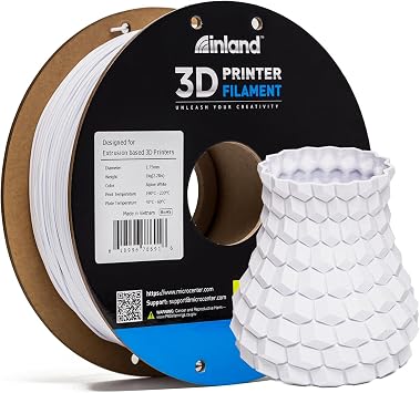 Inland PLA Filament 1.75mm White 1KG, 3D Printer Filament Dimensional Accuracy +/- 0.02mm, 1kg Spool 2.2lbs Fits Most FDM 3D Printers Alpine White, 1 Pack